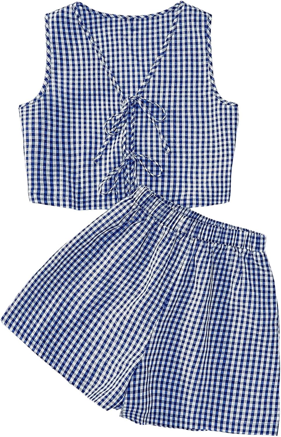 SOLY HUX Women's Summer 2 Piece Outfits Plaid Print Sleeveless Tie Front Tank Top Vest Shorts Beach Vacation Set