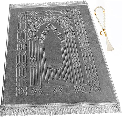 Alfombra de oración musulmana con cuentas de oración Tasbih, suave y grande para oración islámica mate, alfombrilla de oración islámica acolchada