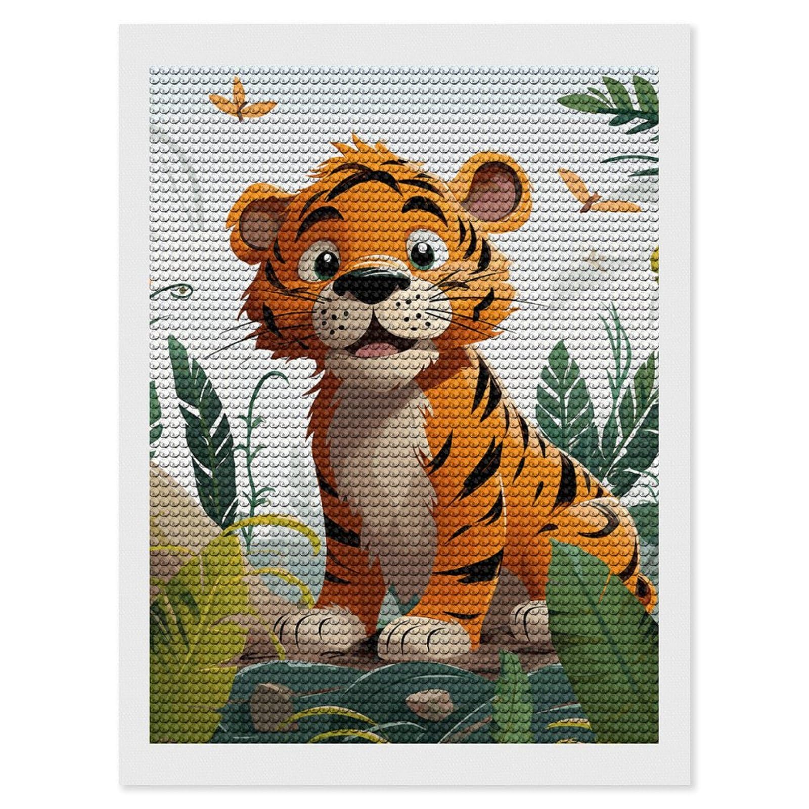 NONHAI Diamond Painting Kits for Adults - DIY Diamond Art Kits for Beginners - Full 5D Paint Drill Diamond Dots Paintings- Cartoon Tiger Diamonds Pictures Gem Art and Craft Wall Decor 12"x16"