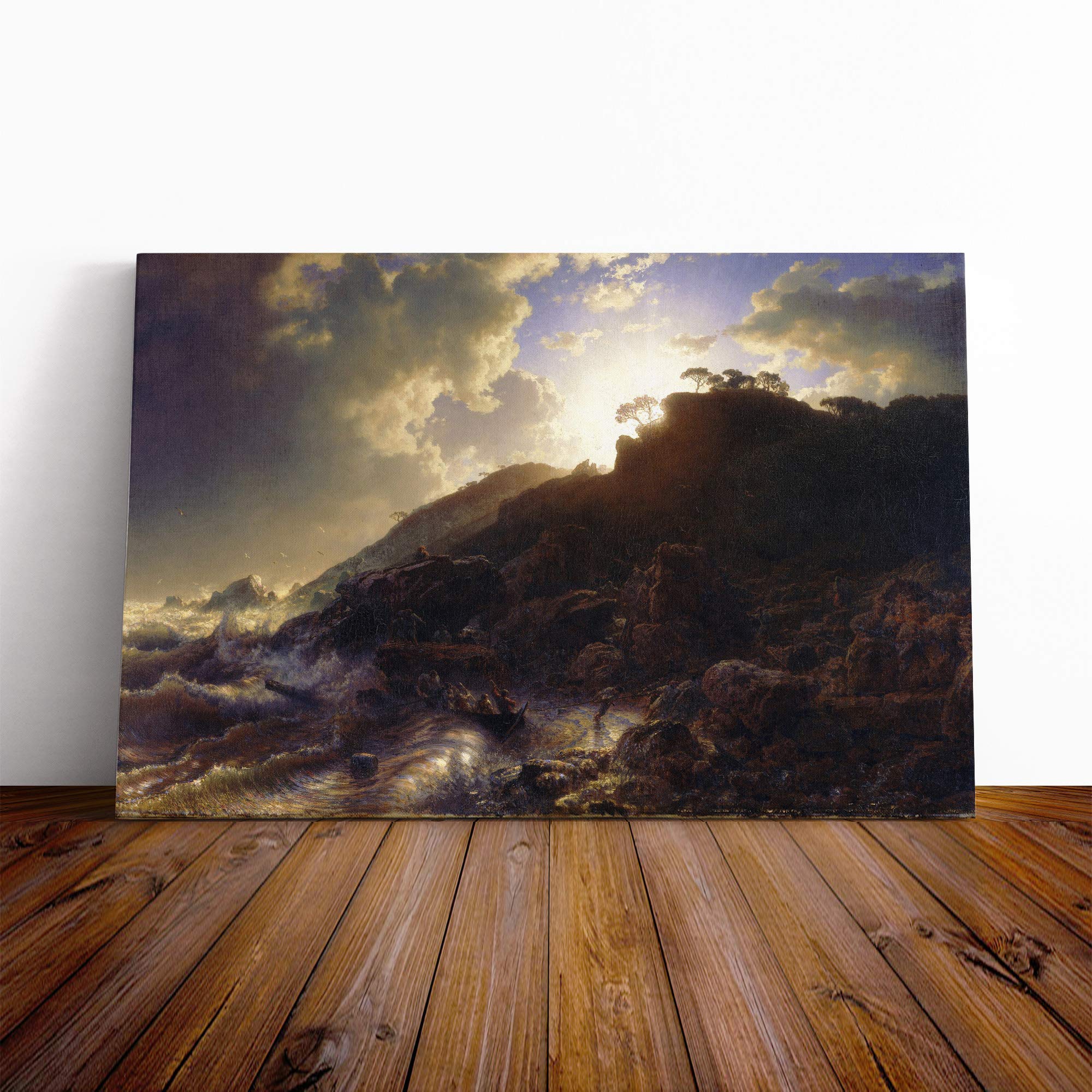 Andreas Achenbach The Coast of Sicily Canvas Print | Gallery Wrapped 30mm Frame Wall Art | 20x14 inches | Ready to Hang | Modern Seascape Picture | Living Room Bedroom Lounge Office