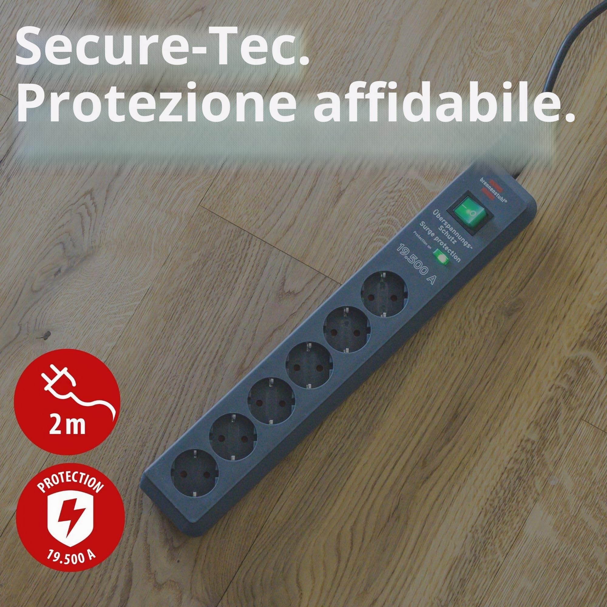 Brennenstuhl, Secure-Tec 19.500A presa multipla con protezione di sovratensione 6 prese