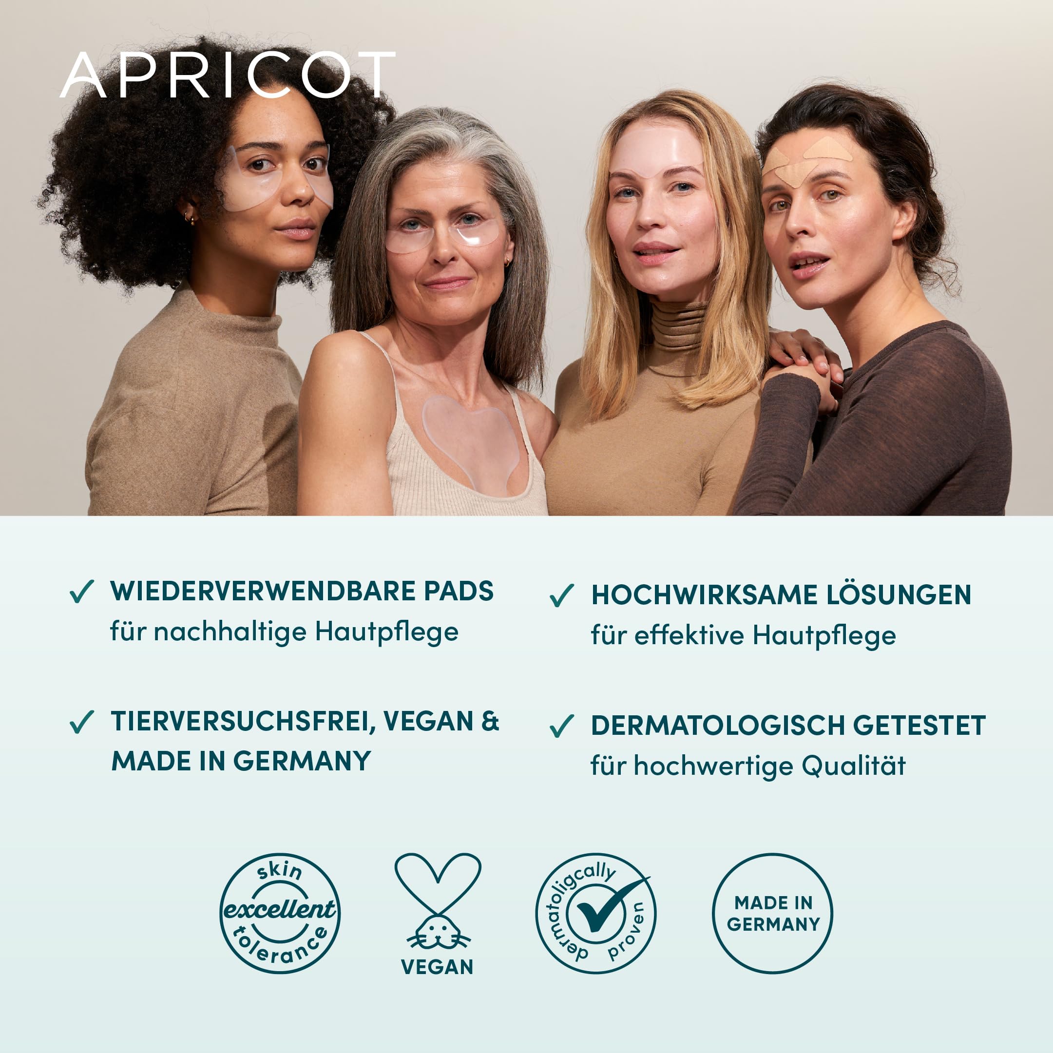 APRICOT Augenpads mit Hyaluron I bis zu 30x verwendbar I Anti-Aging Eye Pads "Me,Myself and Eye" I Mindert Augenfalten I Silikon Pads gegen Falten I Made in Germany