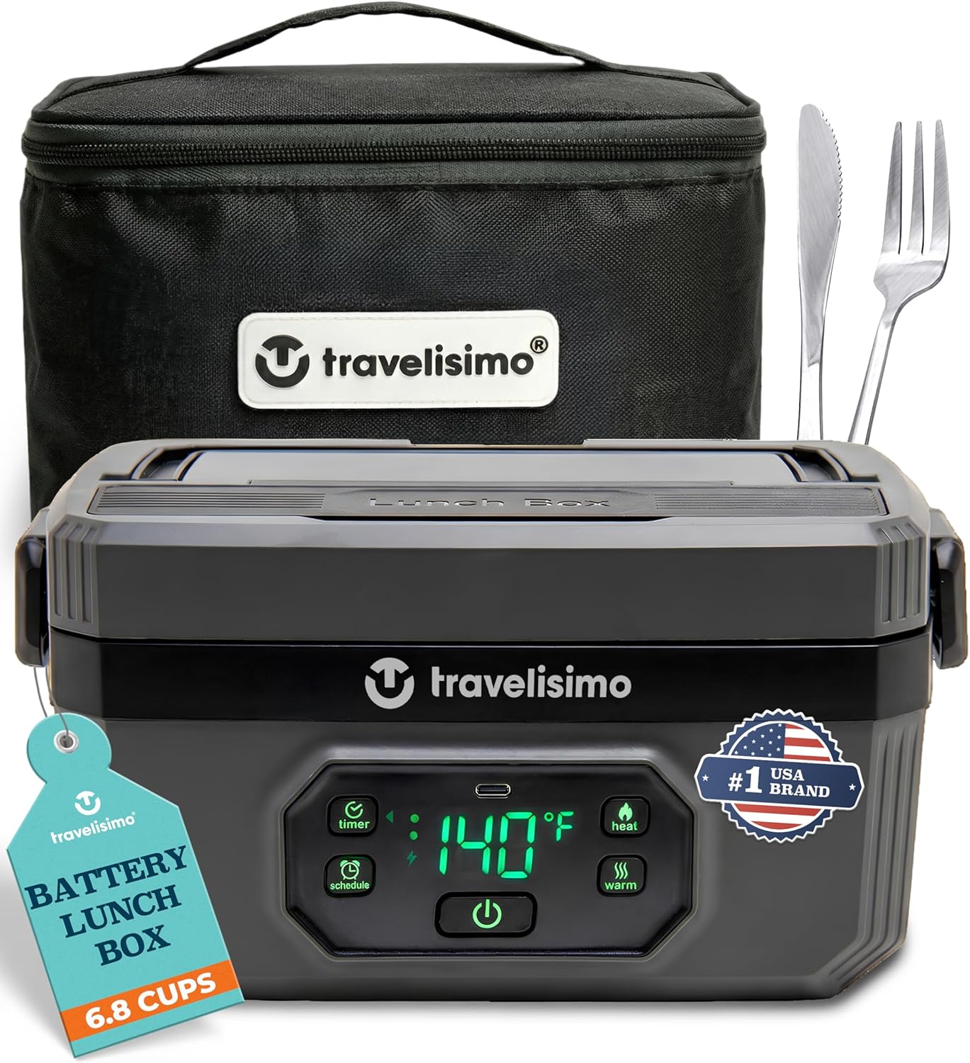 TRAVELISIMO Cordless Electric Lunch Box 1.6L Heated Lunch Box Cordless, Battery Powered Portable Food Warmer, Rechargeable Heated Lunchbox for Travel & Work Loncheras Electricas Para Calentar Almuerzo