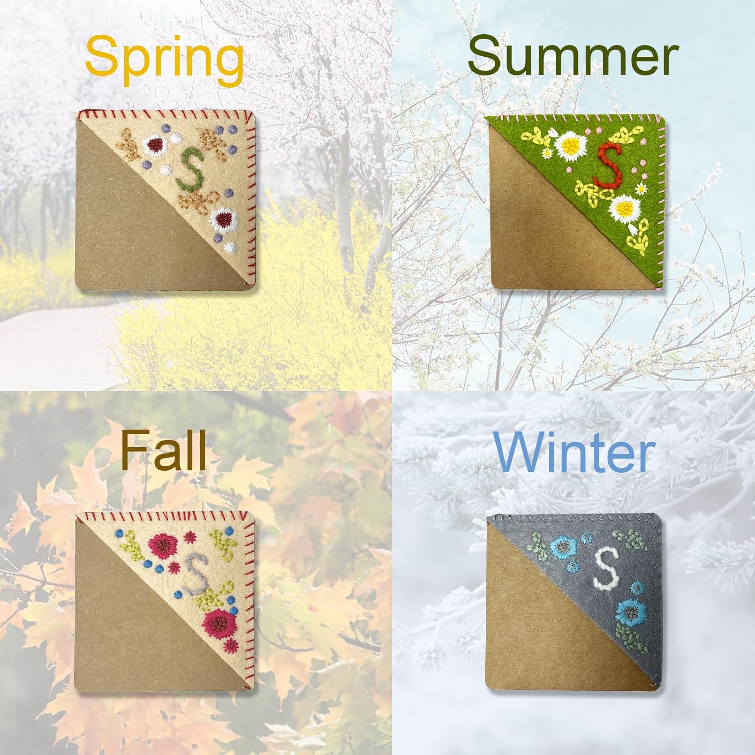 علامة مرجعية مكونة من 26 حرفًا لجميع المواسم للنساء والرجال وعشاق القراءة وهدايا لفصل الربيع والصيف والخريف والشتاء، علامة مرجعية مخصصة مطرزة يدويًا (V، خريف) - (اللون: خريف، المقاس: V)