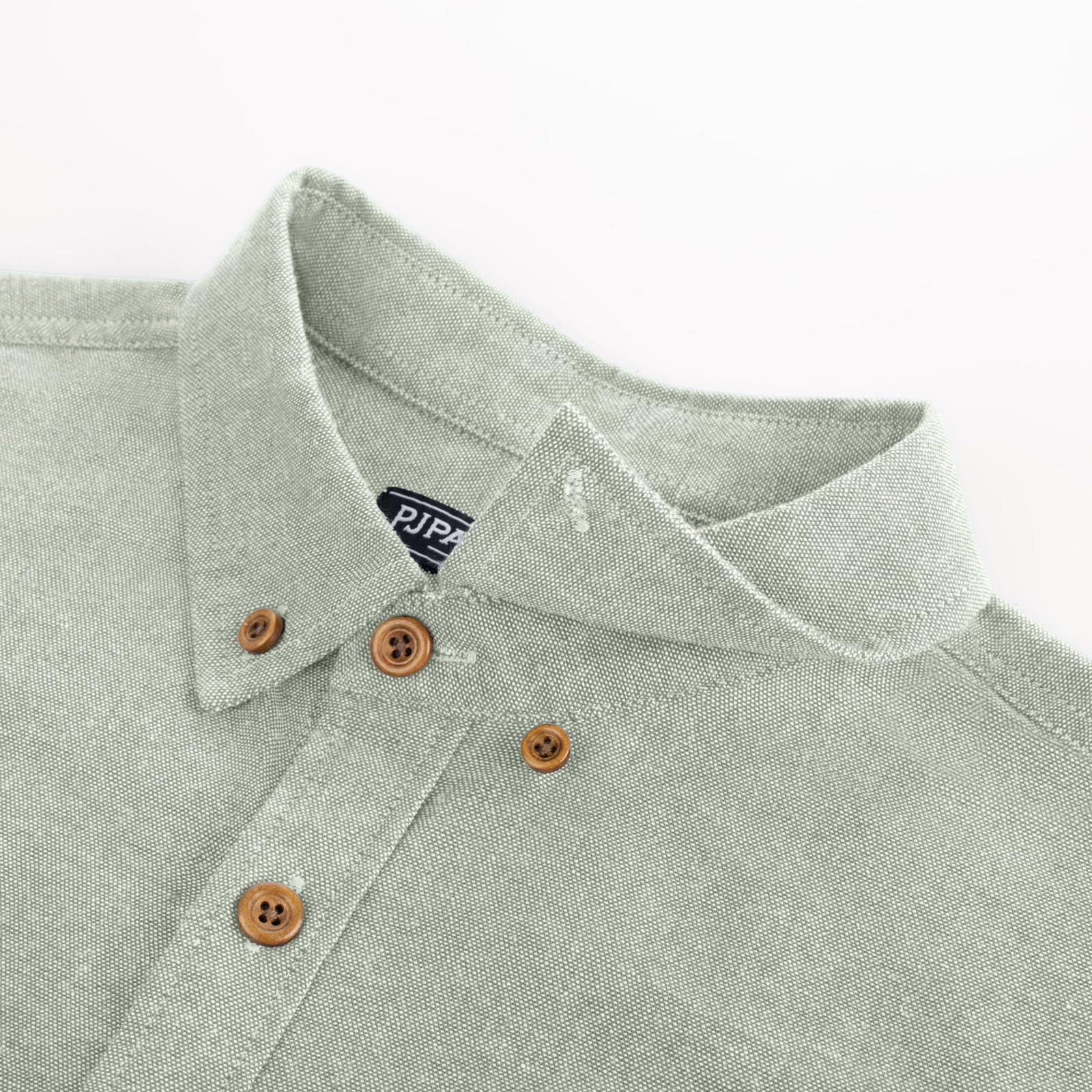 PJ PAUL JONES Camisa de manga larga para hombre, de algodón y lino, cuello abotonado, estilo casual, verde claro, L