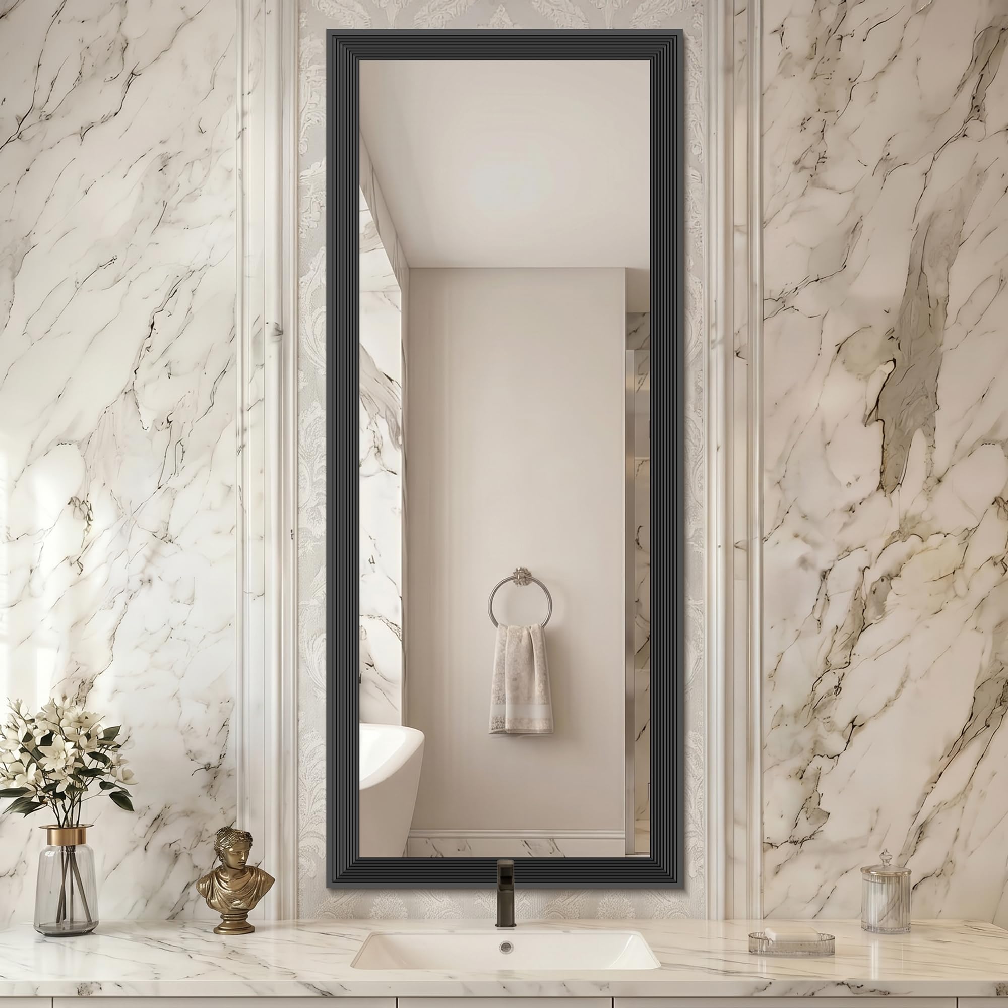 DESBING 20"x48" Black Bathroom Mirrors for Over Sink, 3MM Tempered Glass, Metal Frame, Rectangle Vanity Wall Mirror for Bathroom, Living Room, Bedroom, Horizontally or Vertically