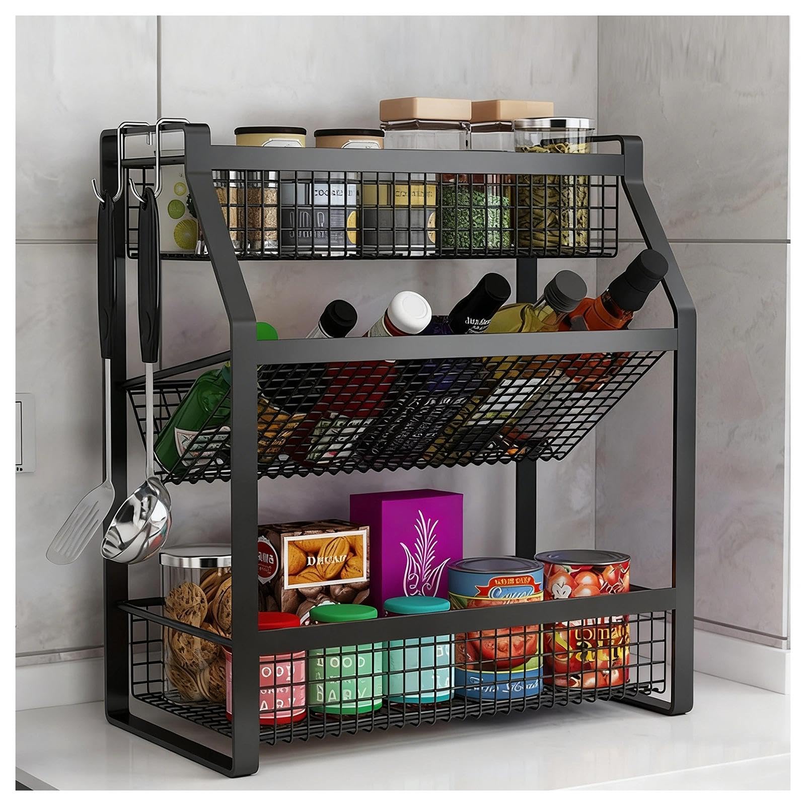 HADECOLL Compact Standing Spice Rack, Rust-Resistant Steel Organizer For Spices, Oils, Jars And Spirits, Space-Saving Kitchen Storage,B
