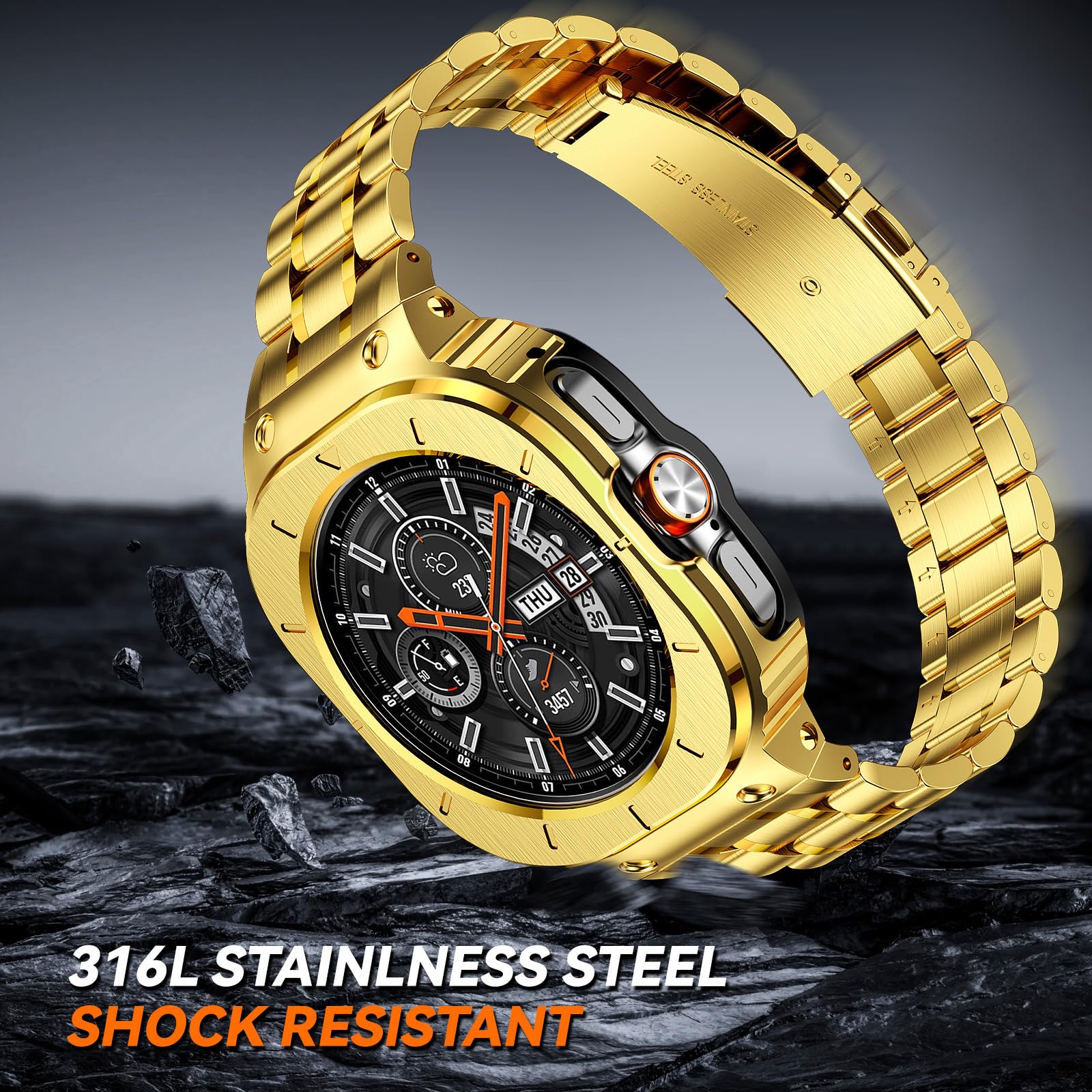 Paski ze stali nierdzewnej z obudową, kompatybilne z Samsung Galaxy Watch Ultra 47 mm, wytrzymałe etui ochronne i metalowy pasek do zegarka Samsung Galaxy Watch 7 Ultra, dla mężczyzn