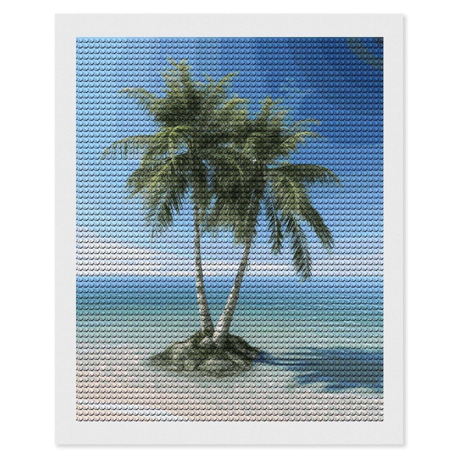 JTREHY Sea Palm Trees Diamond Art Kits Personalized DIY Round Diamond Painting Kits for Beginner Full Drill Diamonds Dots Paintings for Adults Gem Art Crafts Home Decor