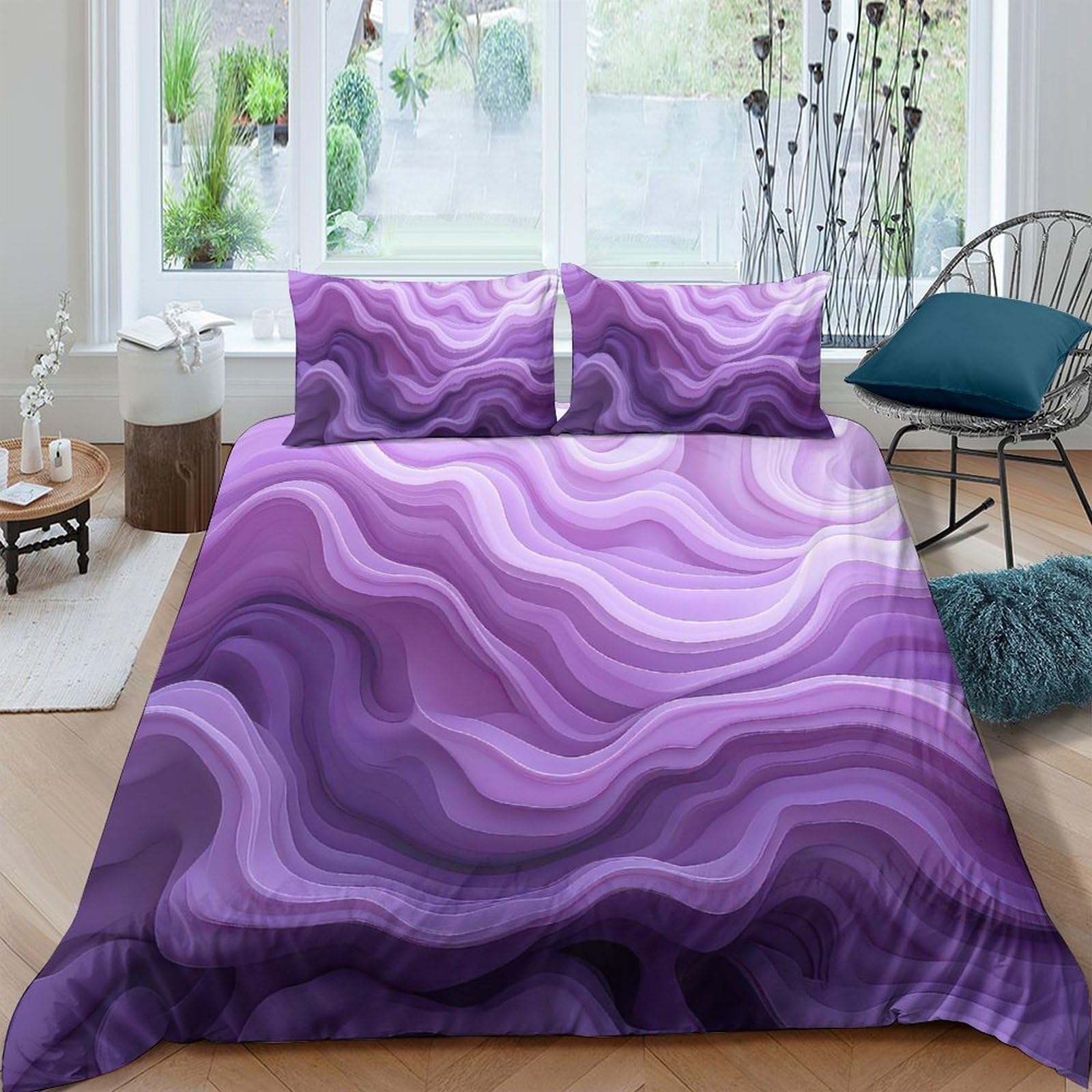 Ctjqhvkz Style-6 3D Printed Purple Marble Fitted Sheet Microfiber Soft Breathable Abstract Wave Bed Cover For Bedroom Guest Room Decor Single（135X200cm）
