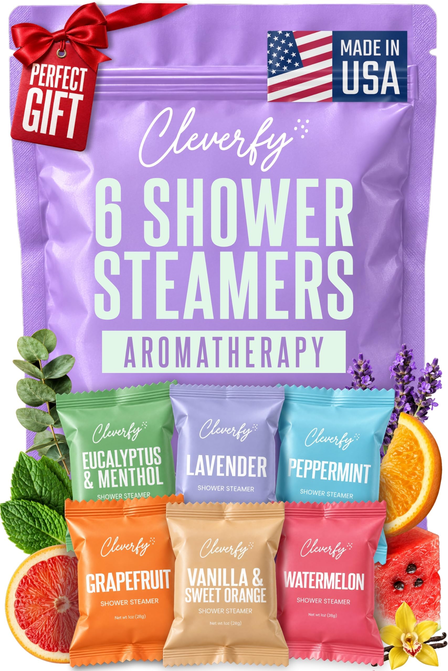Cleverfy Shower Bombs Aromatherapy - Gift Set of [6] Shower Steamers - With Essential Oils For Home Spa. Shower Melts a.k.a. Vaporizing Shower Tablets are Perfect for Sinus Relief