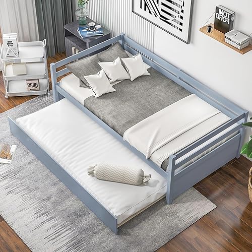 Miniatura 3 de Giantex Sofá cama de madera con nido, cama de día de tamaño individual con nido y soporte de listones de madera, marco de sofá individual que ahorra