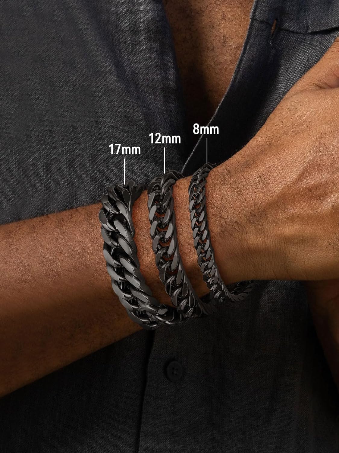 FaithHeart Stainless Steel Cuban Link Bracelet for Men, Gold Plated/Black/Silver Mens Chain Bracelet 8/12/17mm Width, 7.5/8.3/9.1 Inch Length Sturdy Wrist Bracelets Hip Hop Jewelry, with Gift Box - Image 3