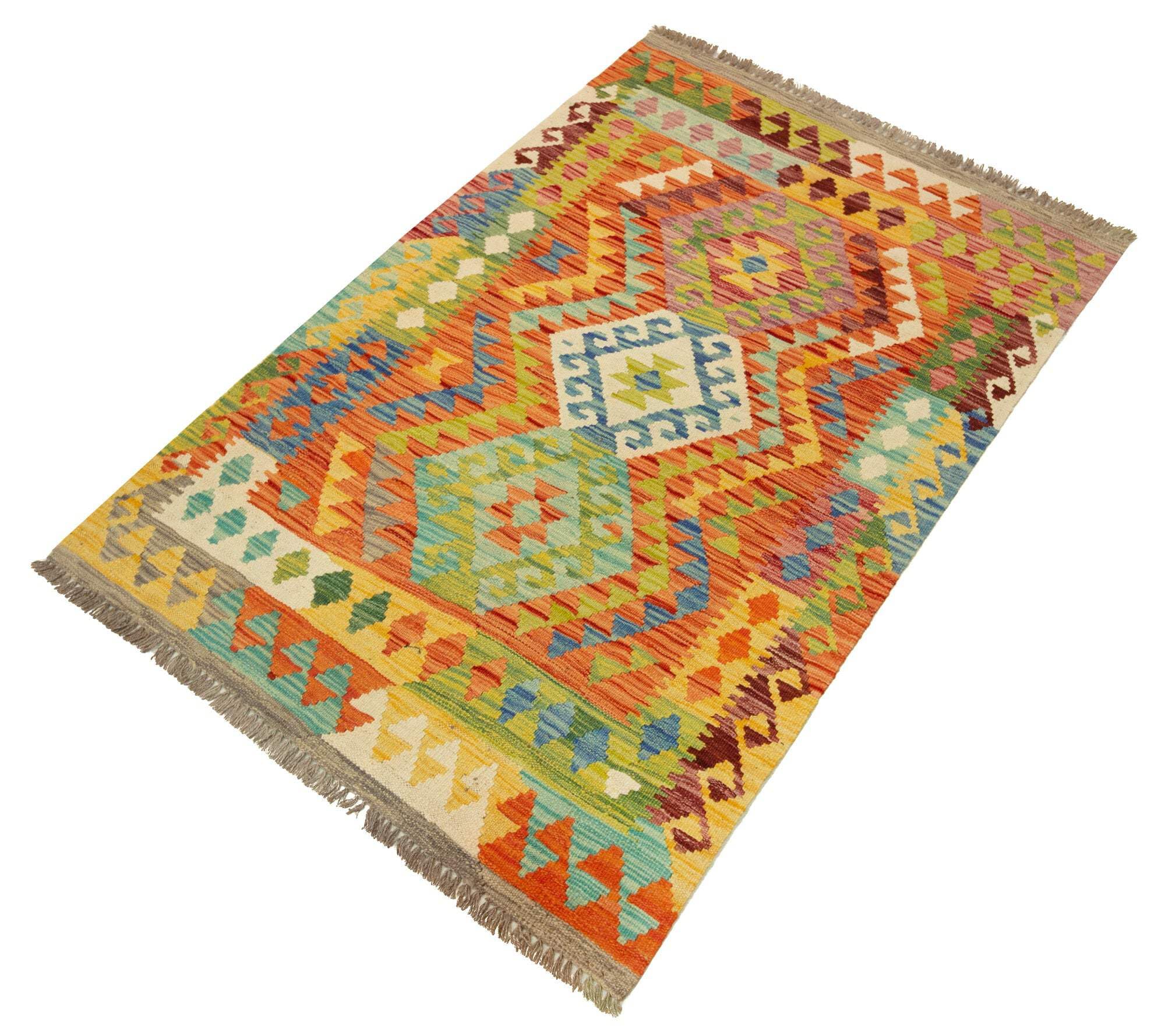 Tapis Kilim 100 % laine 150 x 101 cm, fait à la main, pièce unique style Herat Boho multicolore, tissu plat, tapis d'entrée et chambre