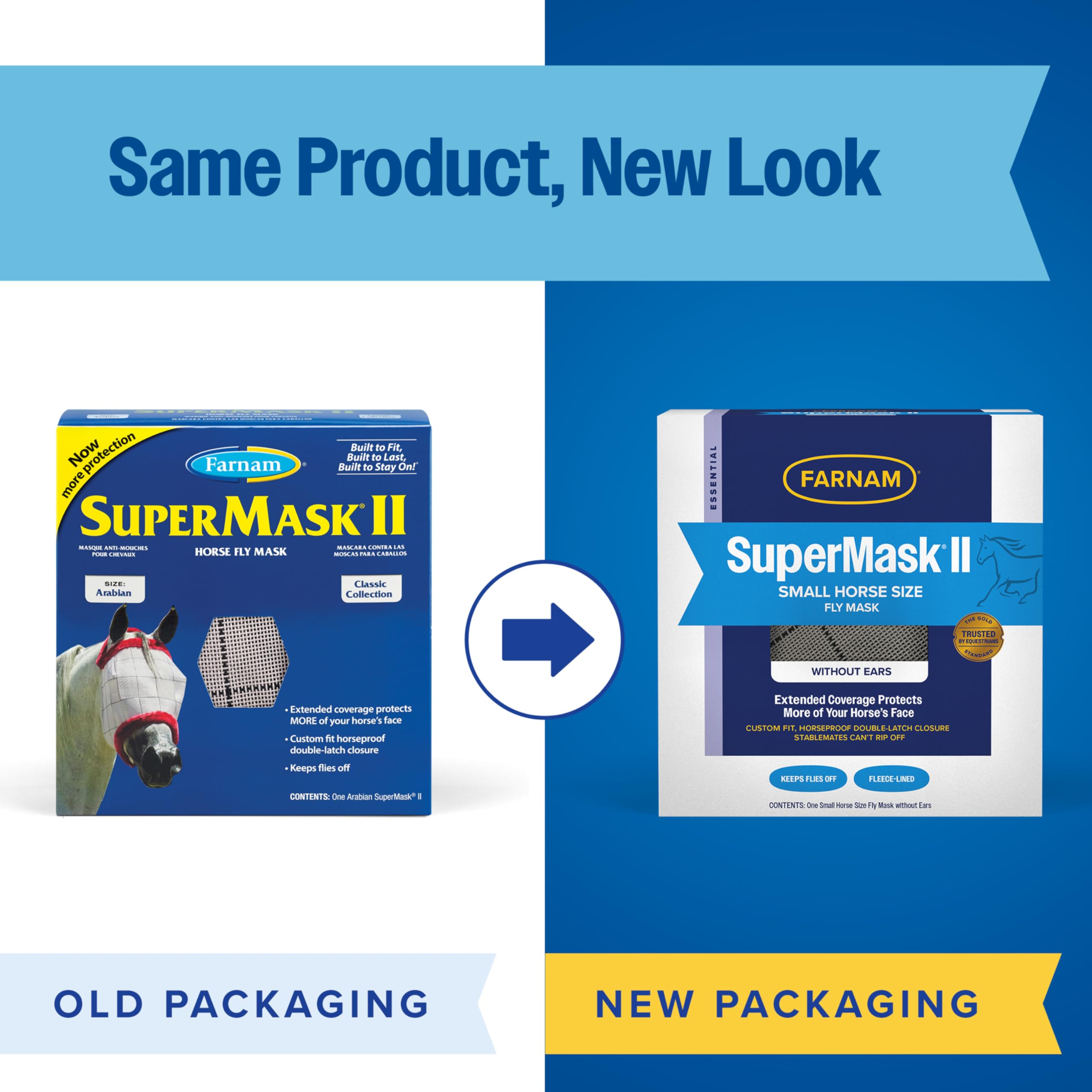 Farnam SuperMask II Masque intégral sans Oreilles pour protéger la tête et Les Yeux Contre Les Insectes nuisibles, Maille Classique structurée avec Bordure en Peluche, pour Petit Cheval/Taille Arabe