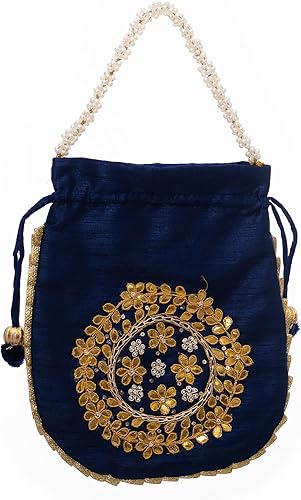 Miniatura 5 de Potli Bolso de mano Batawa bordado adornado hecho a mano, tradicional, étnico, dorado, trabajo, boda, bolso de mano para niñas y mujeres, para