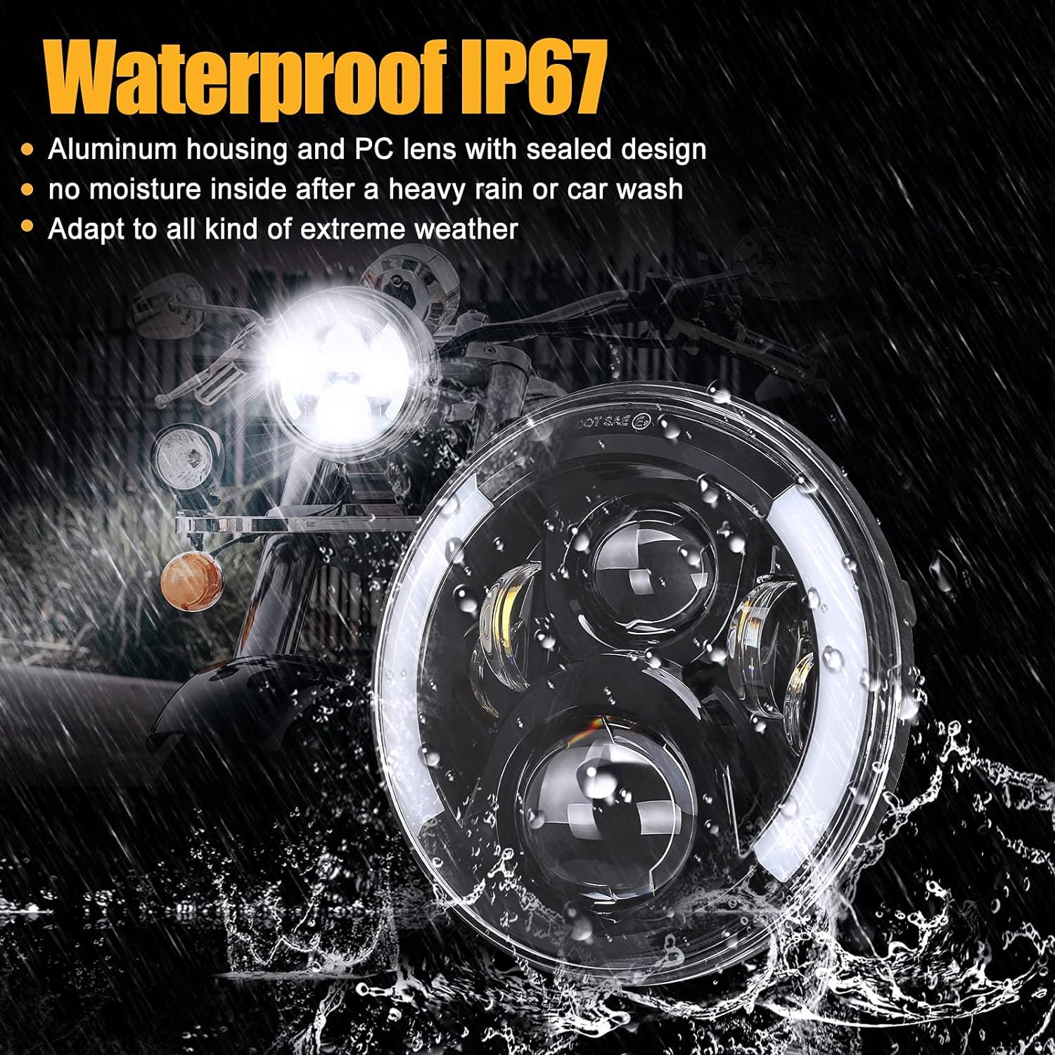 YOJZMA 2PCS Fari LED Rotondi da 7 Pollici, 4 LED Faro Moto Bianco DRL Anabbagliante/Abbagliante Halo Rosso Freccia Luce Angolo per Wrangler JK TJ LJ CJ Moto Davidson