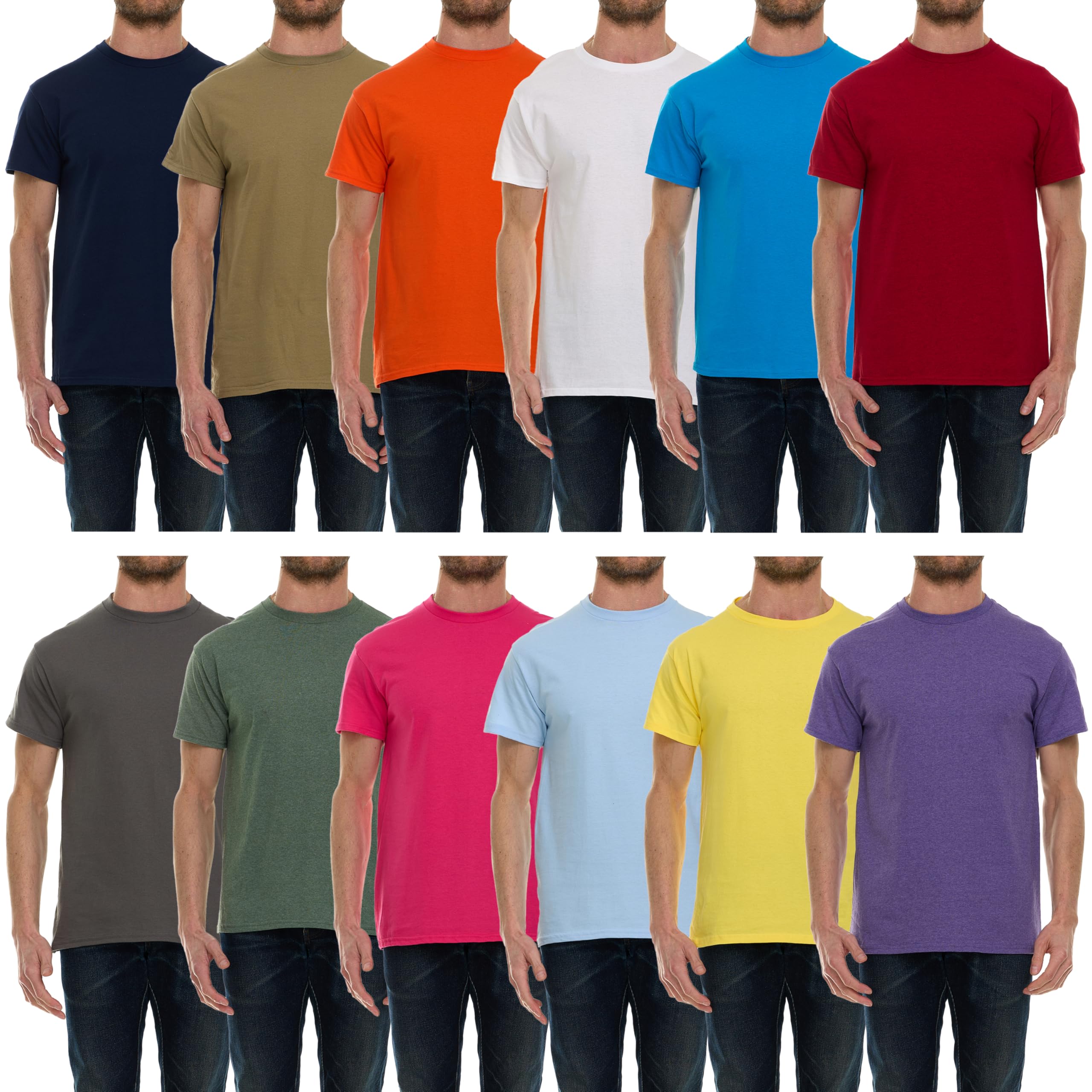 BILLIONHATS 12 Pack Plus Size Mens Cotton T-Shirts Bulk Big Tall Premium Fitted Lightweight Classic Short Sleeve Tees