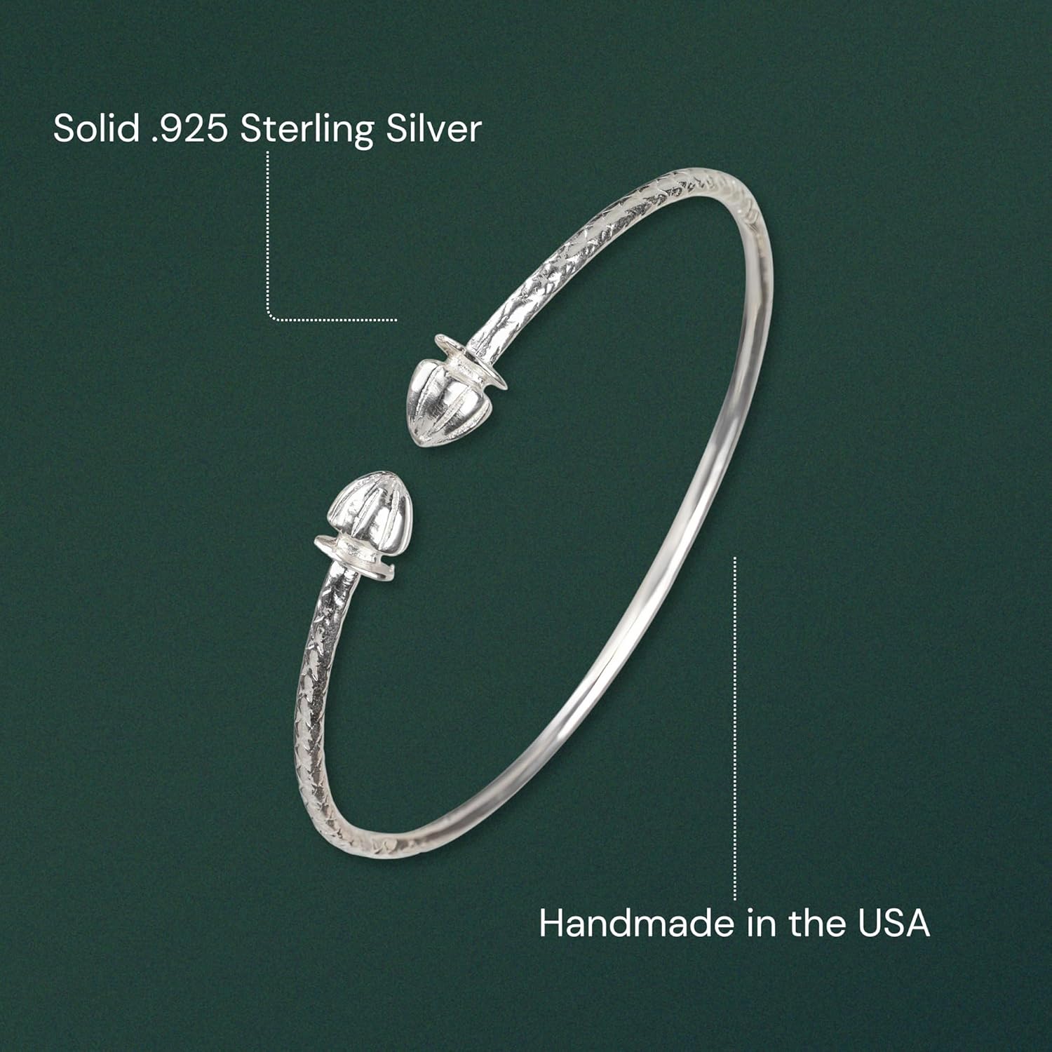 Better Jewelry Acorn .925 Sterling Silver West Indian Bangles (Pair) (MADE IN USA)