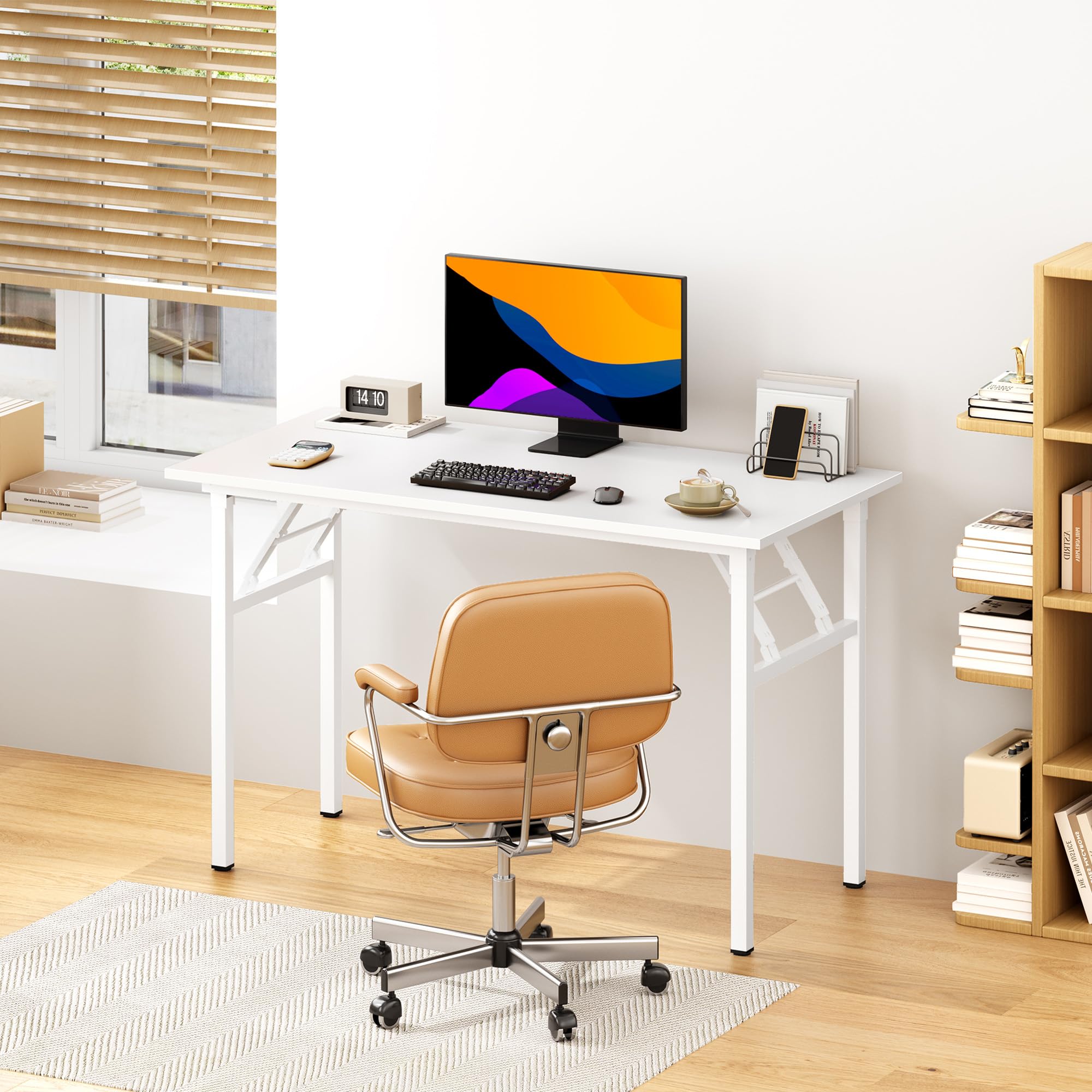 SDHYL Scrivania Pieghevole per Computer 100 x 60 cm Tavolo da Lavoro Pieghevole per Computer Tavolo da Conferenza per l'ufficio Domestico Bianco