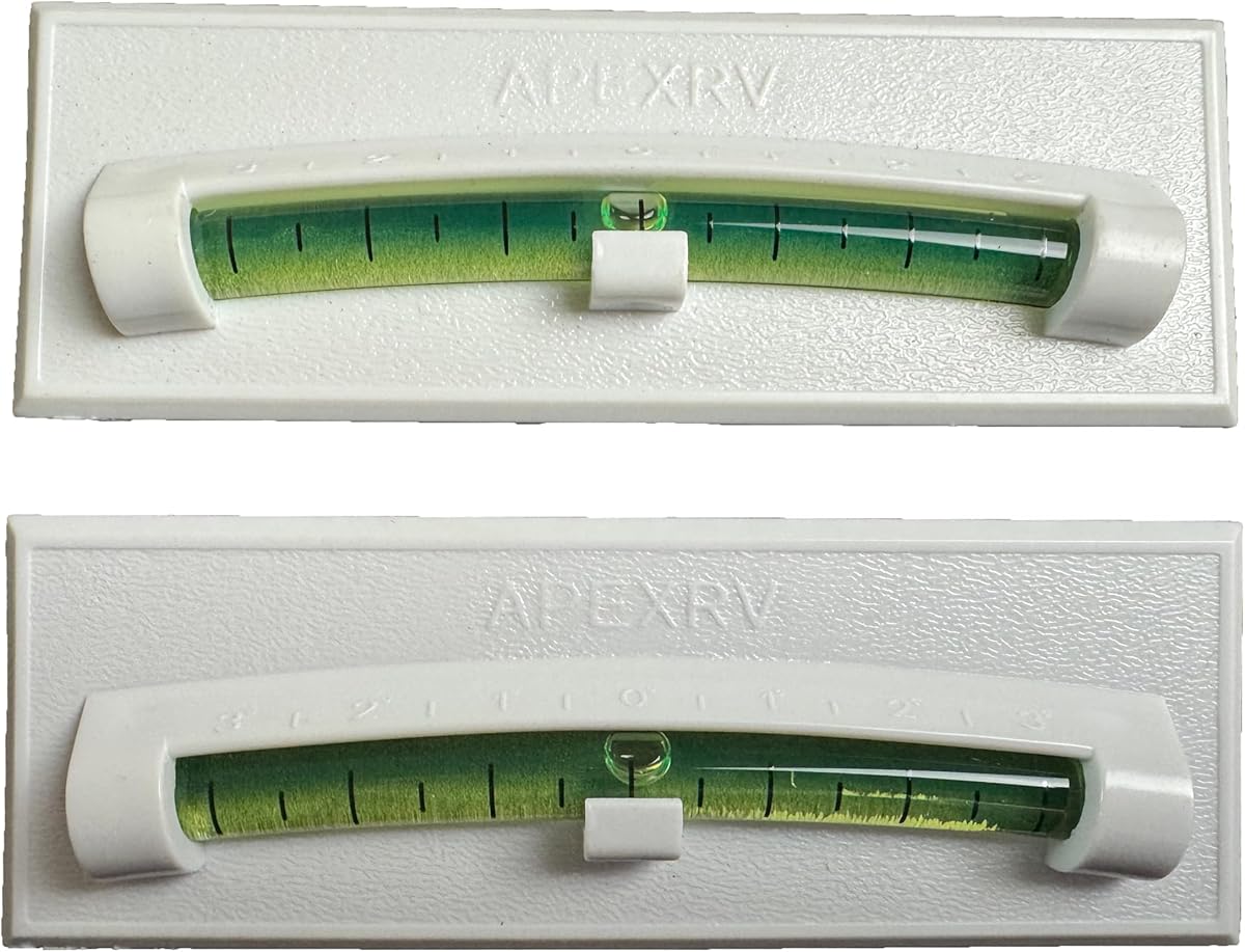 Apex RV Graduated Bubble Level, Never Fade, Long-Lasting, Precision Leveling, Adhesive Back, For RV, Camper, Trailer, Motorhome, and Caravan White 2 Pack (White)