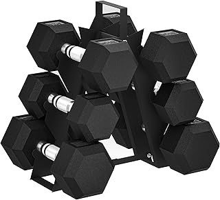SPORTNOW Set di Manubri Palestra con Supporto, Peso Totale 30kg/36kg, Pesi Palestra Esagonali in Metallo con Impugnatura Antiscivolo, Allenamento Forza Fitness Casa, Nero