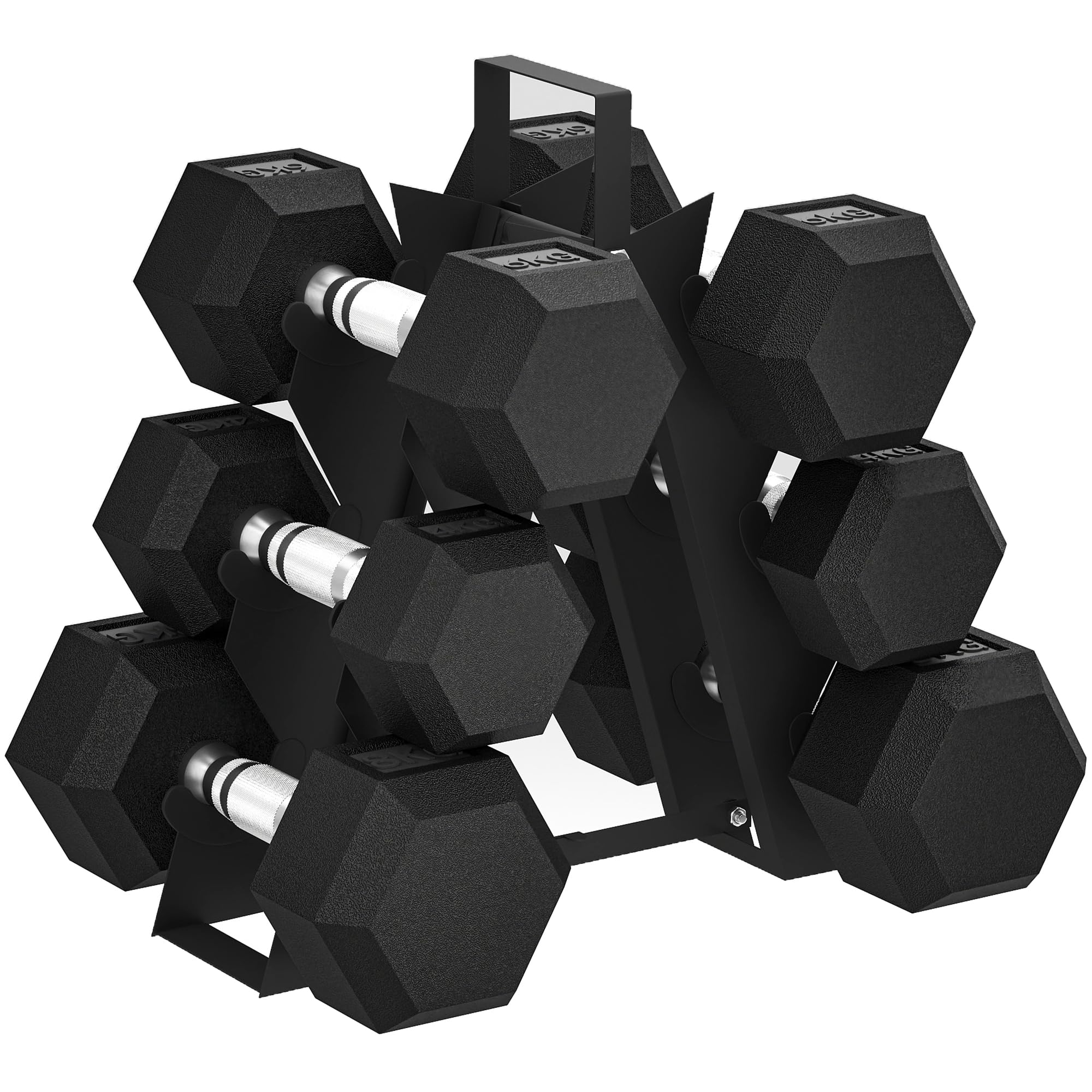 SPORTNOW Juego de Mancuernas de 6 Piezas 30 kg/36kg, Mancuernas Hexagonales2x2kg-2x8kg, con Soporte de Almacenamiento y Mango Antideslizante para Entrenamiento en Casa Gimnasio, Negro