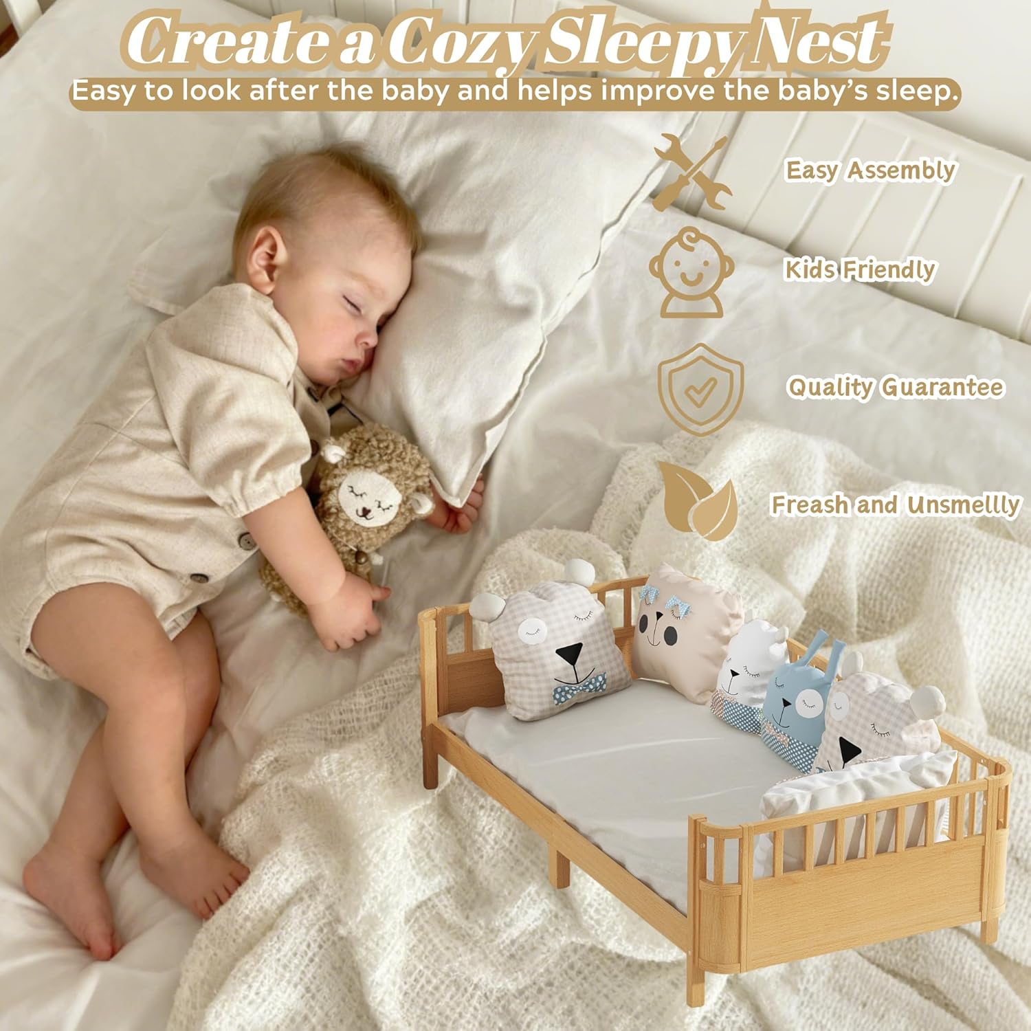 Twin XL Size Bed Frame Kids, Solid Wood Montessori Bed with Detachable Side Fences and Safety Rails, Kids Daybed Frame for Boys’ and Girls’ Room, Low Profile & Rounded Corners Design, Natural