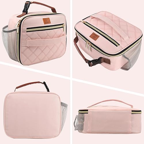 Miniatura 8 de Genteen Lonchera para mujeres, adultos y niñas, lonchera aislada reutilizable, cierre de cremallera y asa de hebilla, enfriador portátil para el