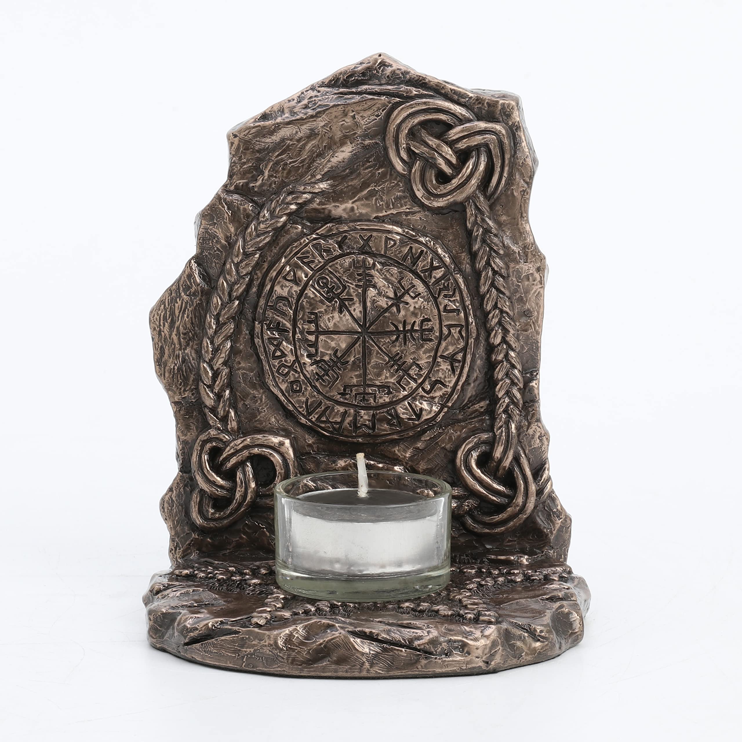 Veronese Design Fermalibri in resina con pietra runa di 5 3/4 pollici alto Viking Vegvisir in pietra runa portacandele in resina finitura bronzo