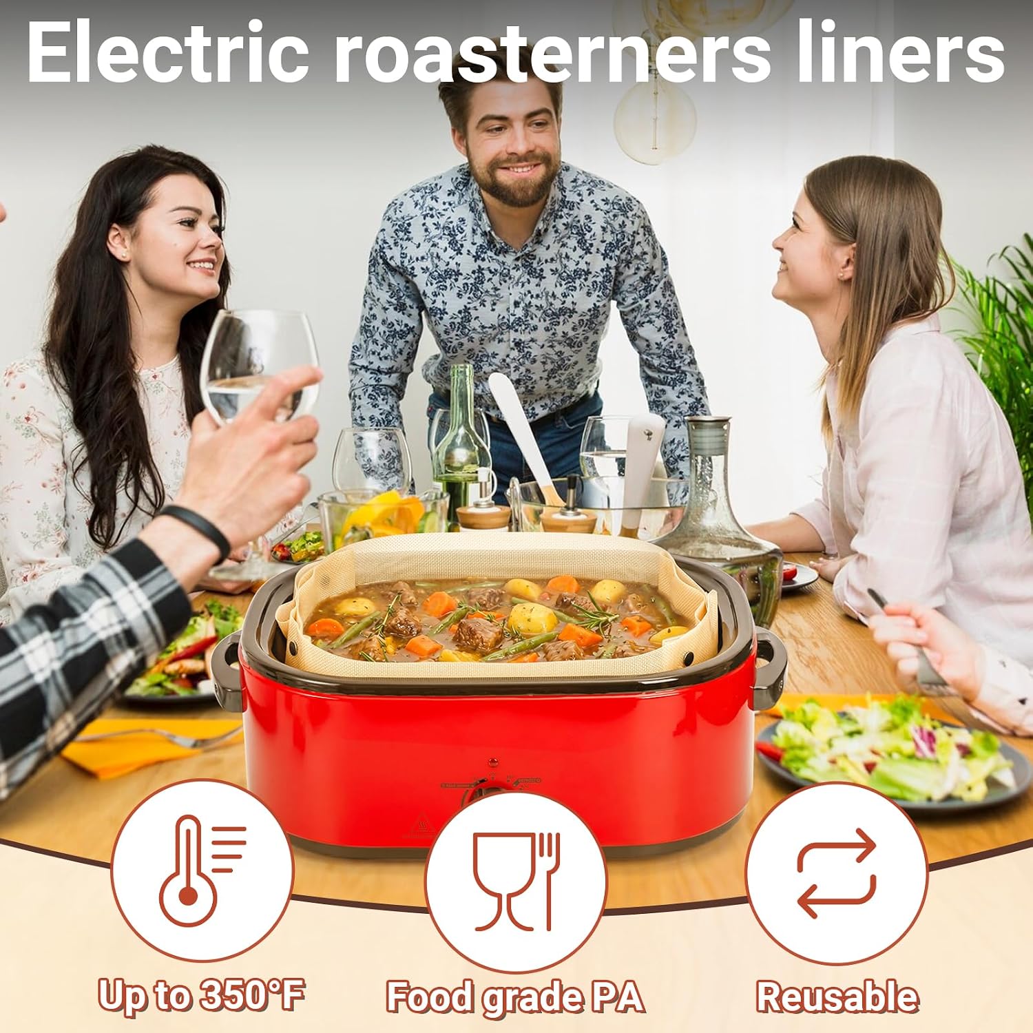 Reusable Electric Roaster Liner for 18-22 Quart Roaster Oven – Non-Stick Heat Resistant Fiberglass Silicone Mat, BPA-Free Easy Clean Roasting Pan Liner for Turkey, Meat & Cooking (18-22Qt)