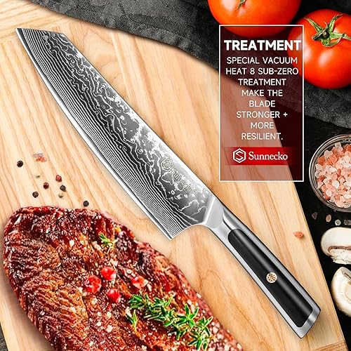 Miniatura 5 de Sunnecko Gyuto - Cuchillo de chef japonés de 8 pulgadas, cuchillo de cocina de Damasco, cuchillo de chef japonés Vg10 de acero inoxidable de alto