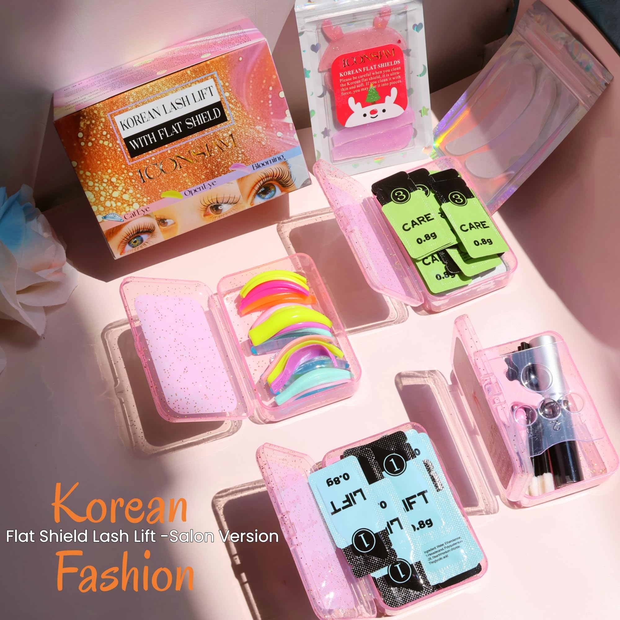Korean Lash Lift Kit with Flat Shields, Curl Pads & 15 Applications (Rose)