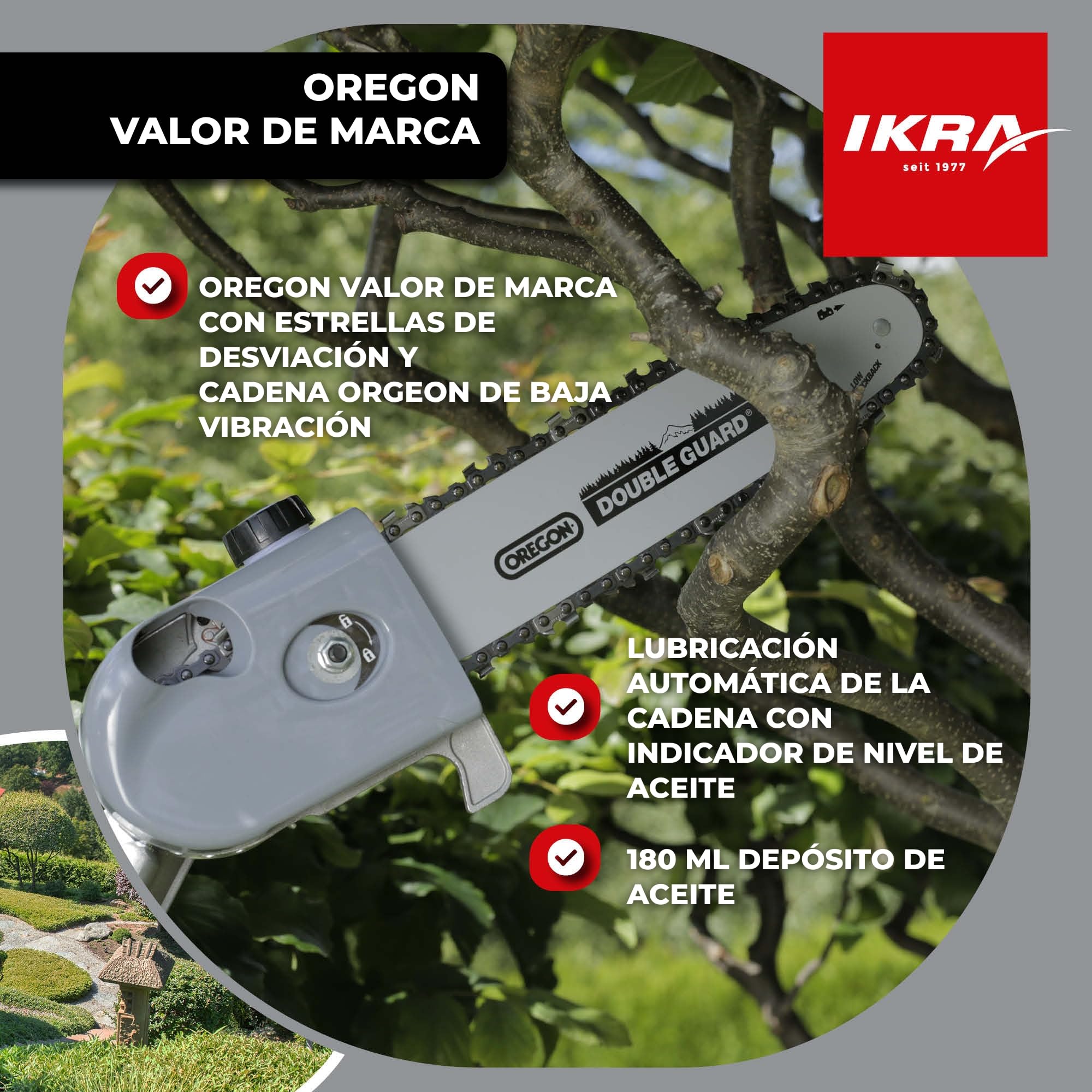 IKRA Herramienta multifunción IBKH 33-1 de Gasolina 4en1, 32,6 cm³, 1,0 kW | 4 herramientas en una: desbrozadora, cortabordes, cortasetos y podadora, motor de 2 tiempos y sistema de arranque fácil