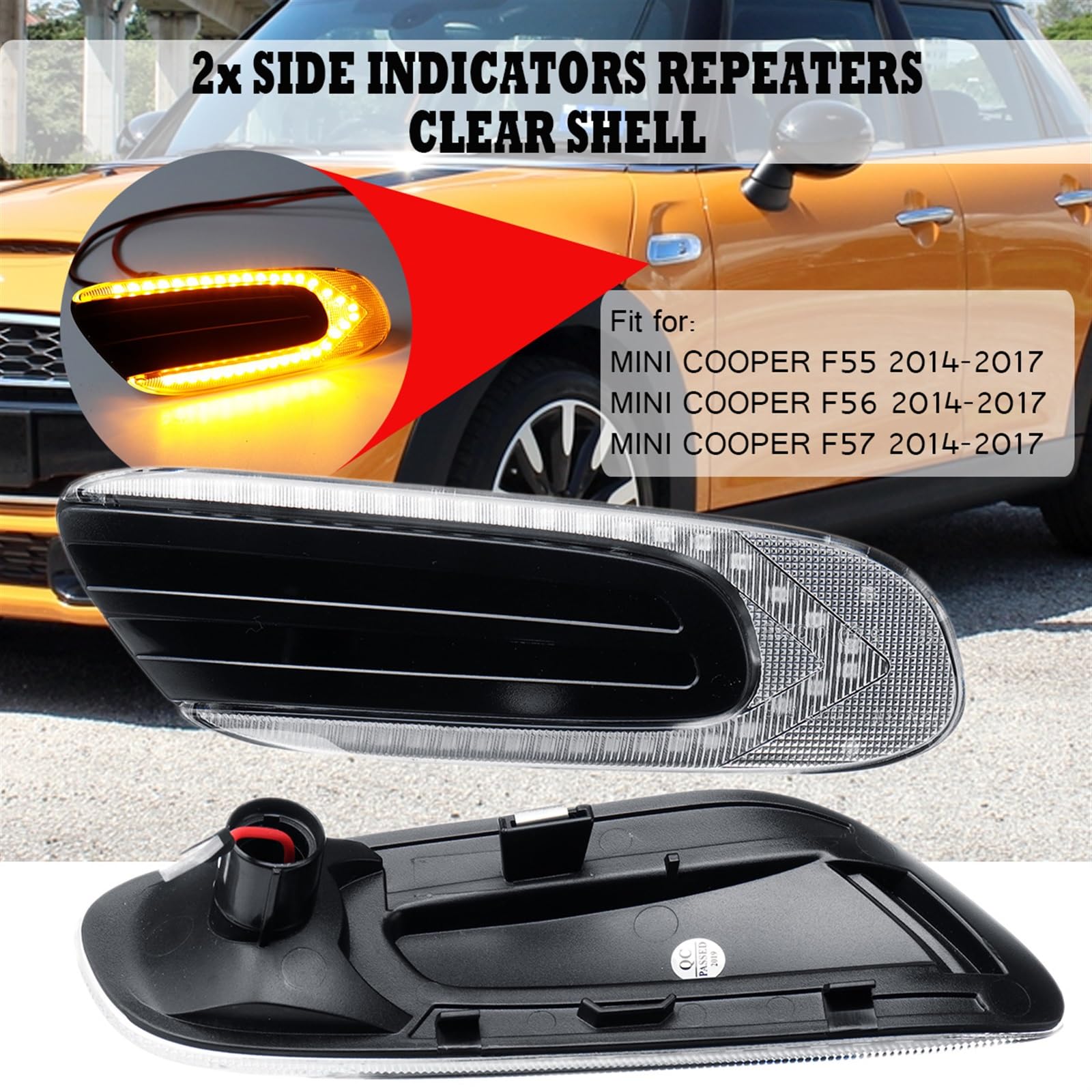 2 szt. Dynamiczna lampa boczna Repeater płynące boczne światła obrysowe włączony kierunkowskaz 12V lampa panelowa, dla MINI, COOPER F55 F56 F57 Światło kierunkowskazu samochodowego(N B)