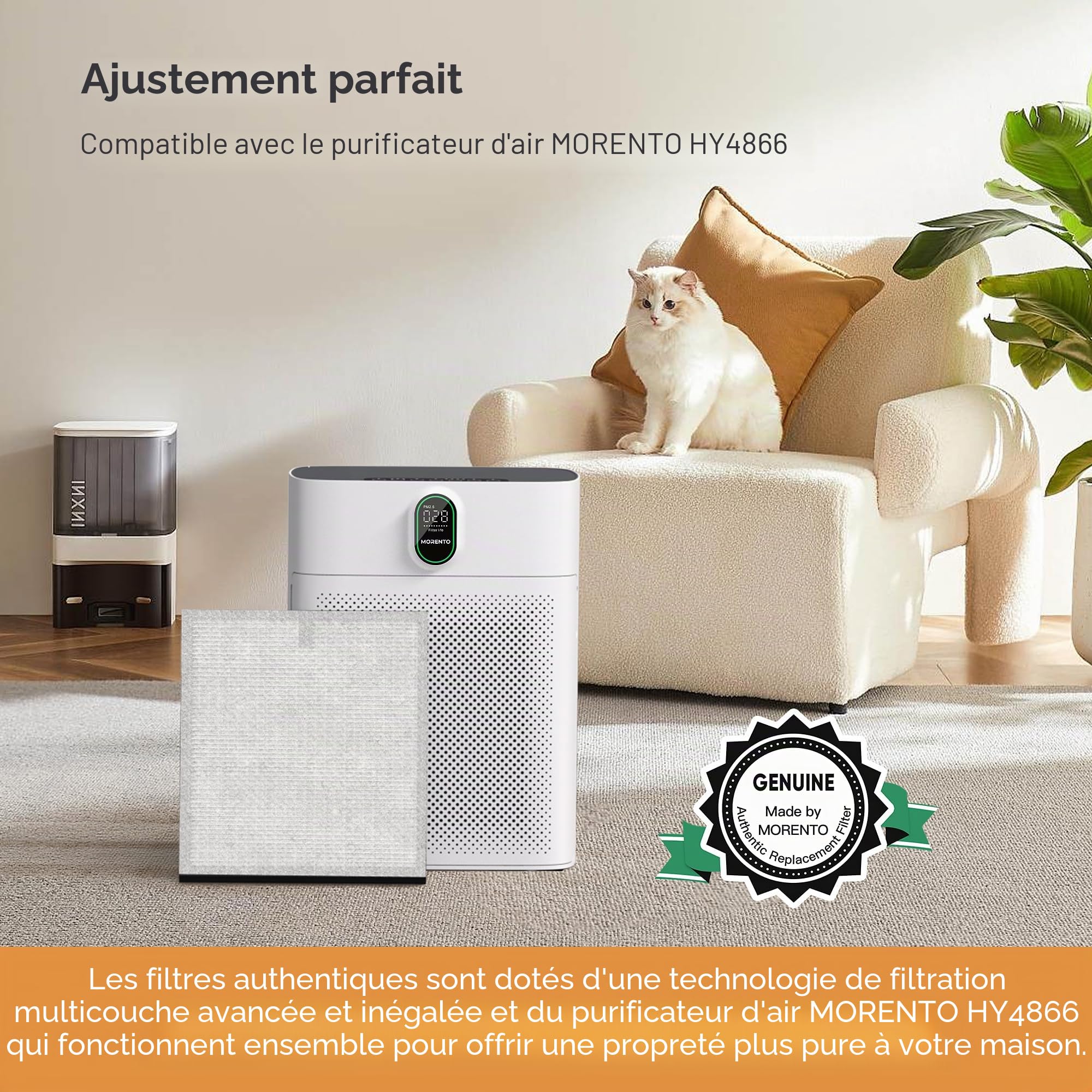 MORENTO HY4866 Lot de 2 purificateurs d'air Ture HEPA pour poussière, squames d'animaux, fumée, pollen pour chambre à coucher et bureau, version originale, version améliorée