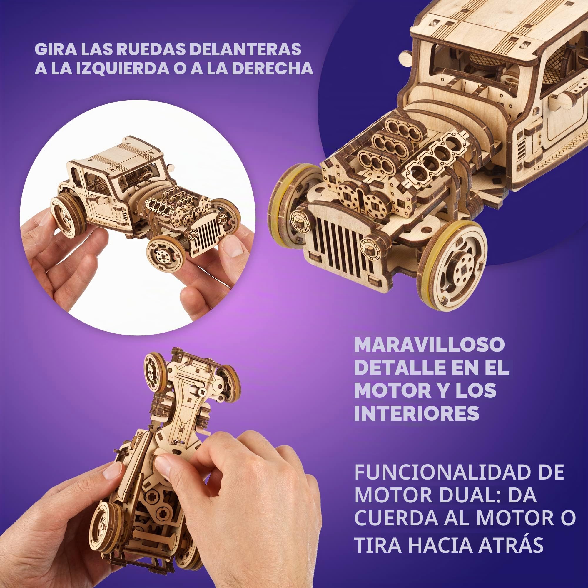 UGEARS Hot Rod El Ratón Furioso - Maquetas de Coches para Montar - Kits de Coche Puzzle 3D Madera para Adultos - Set de Rompecabezas Adultos Ideal para Aficionados a Coches Clásicos