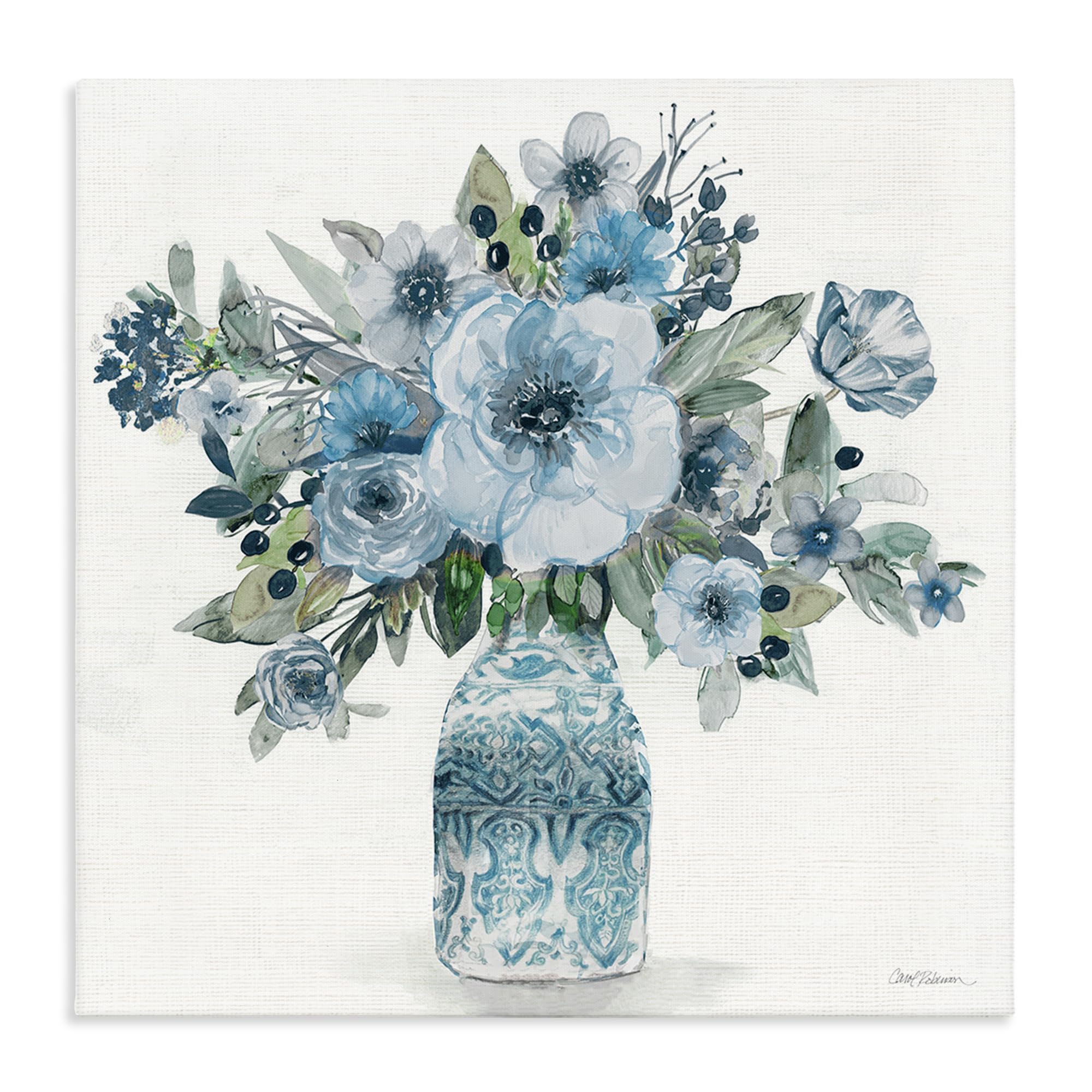 Stupell Industries 'Pastel Blue Botanical Bouquet', Canvas Art, 36 x 36 Inches, Easy to Hang and Sturdy, Made in USA, by Carol Robinson