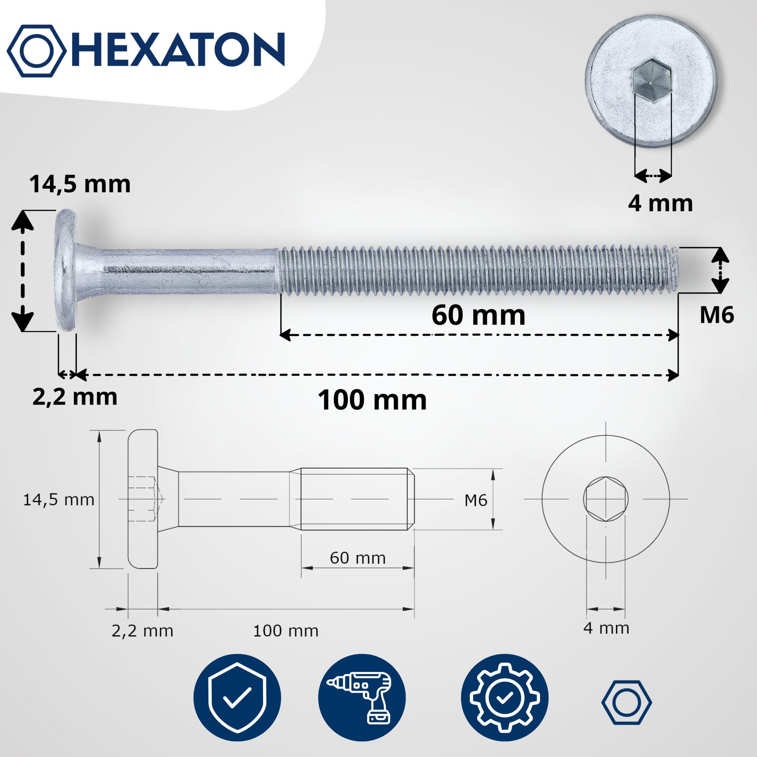 HEXATON Flat Head Socket Metric Screws M6 x 100 mm - 50 Pieces - Partially Threaded - Galvanized Steel - Hex Drive Socket Metric Thread - Image 2