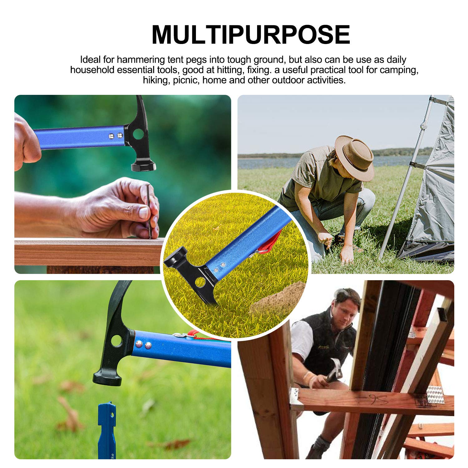 TAGVO Marteau de Camping de, Marteau de Tente en Aluminium Multifonctionnel de Camping de Mallet avec Le solvant de Tente