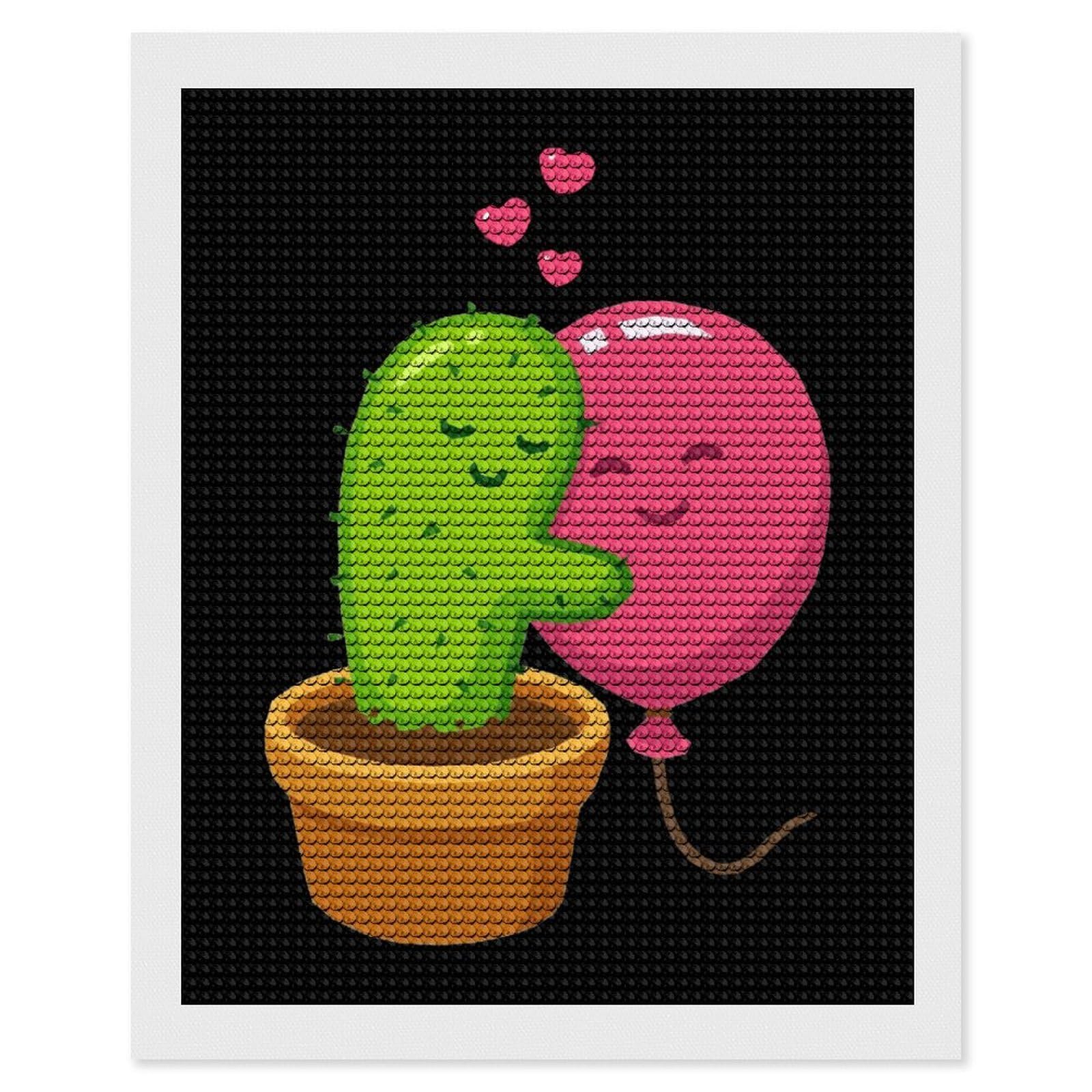 Nclqvjxzkhw Style Cute Cactus And Balloon Hug Diamond Art Painting For Adult Round Diamonds Pictures Arts Crafts Home Wall Decor 16"X20"