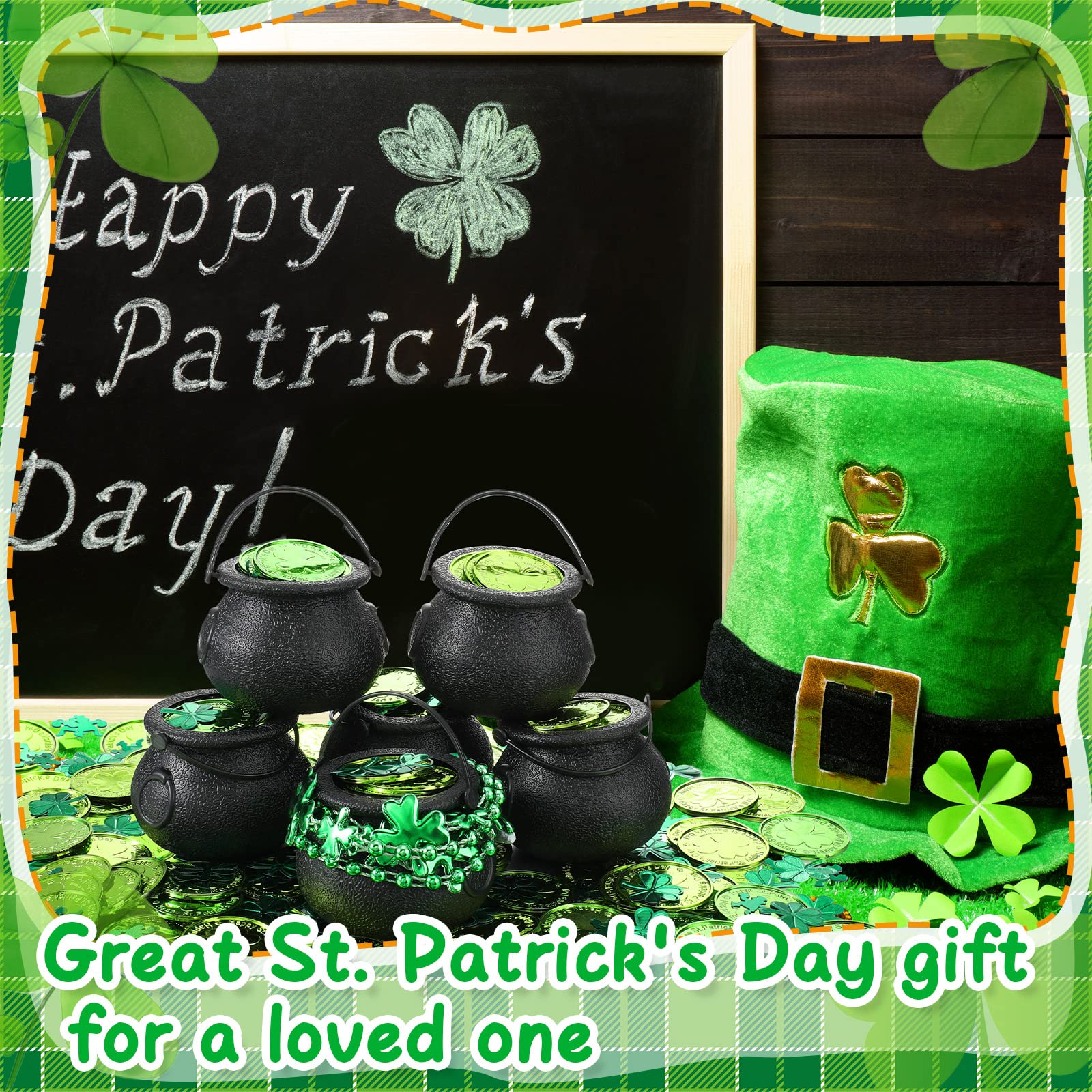 聖パトリックの祝日のアクセサリー 120個 聖パトリックのシャムロックビーズネックレス 12個 ミニ大釜ケトル6個 グリーンクローバーコイン100個  シャムロックレプラコーン紙吹雪2個 アイルランドパーティー装飾用