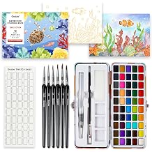 Grabie Watercolor Paint Set 50 Colors in Portable Box with Water Color Pallet, Ocean Watercolor Papers and Brushes, Ideal for Adults, Artists and Hobbyists