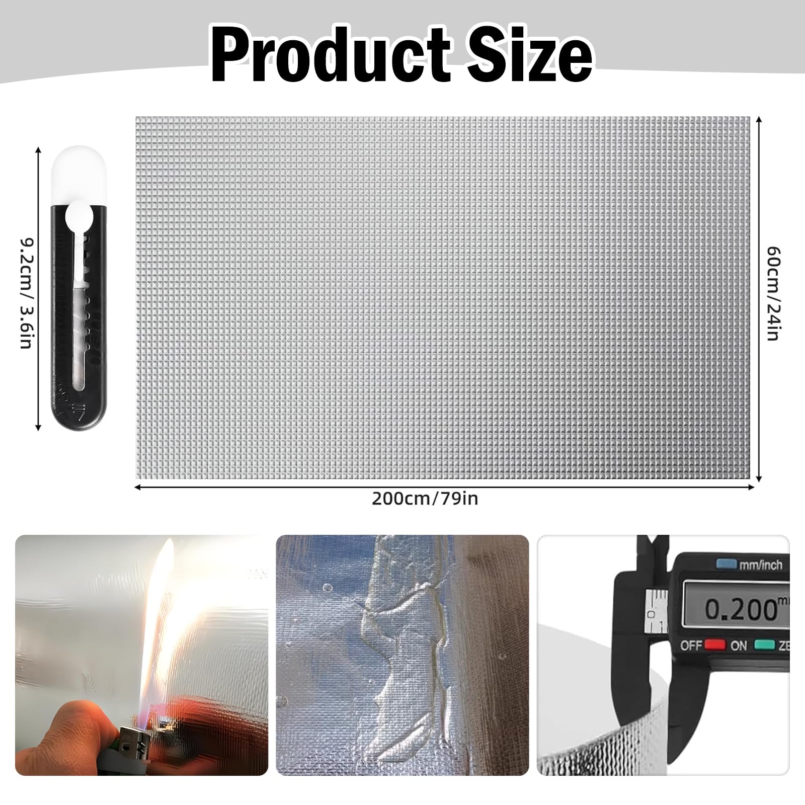 Alfombrilla protectora contra el calor aluminizada 60 x 200 cm,Autoadhesivo lámina protectora contra el calor con cuchilla de corte, para aislar capós y conductos aire en vehículos motor.