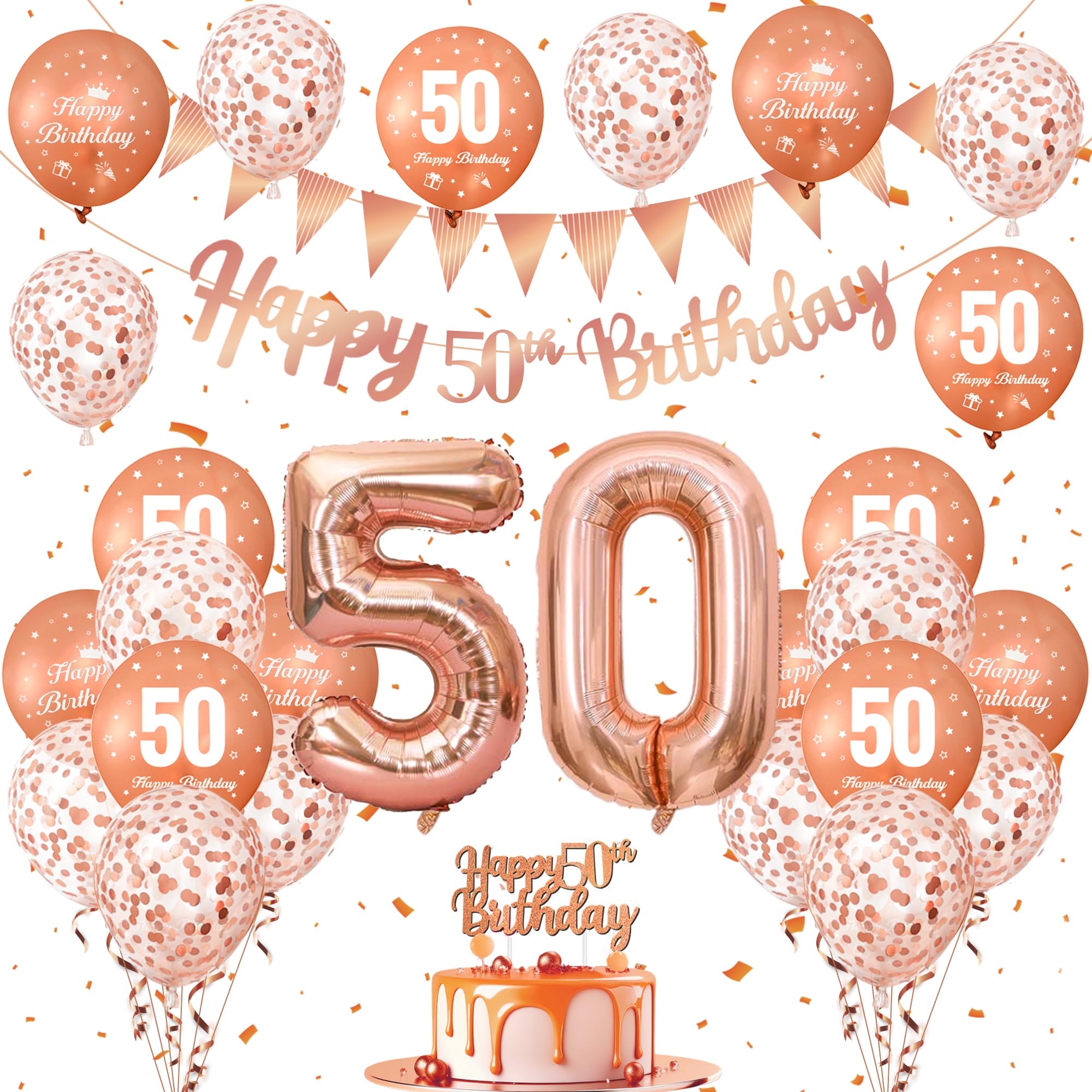 Festone Per 50° Compleanno – Oro Rosa, Olografico, 3,9 Metri, Per Interni Ed Esterni