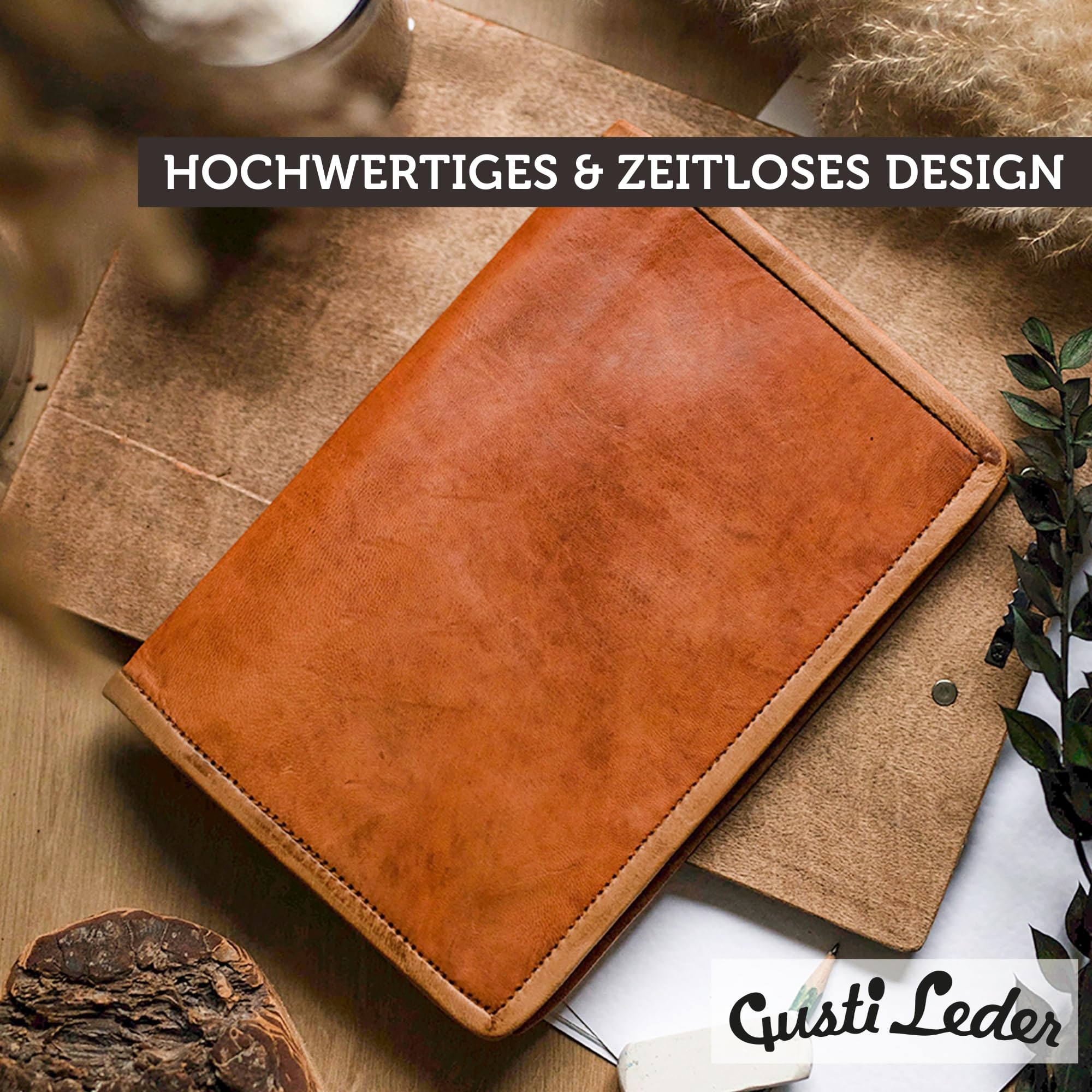 Gusti Leder Hülle Becky – Buchumschlag & Dokumentenmappe A5 / U-Heft Hülle aus echtem Leder für Damen & Herren – Perfekt für Notizbuch A5, Field Notes & Travel – Braun