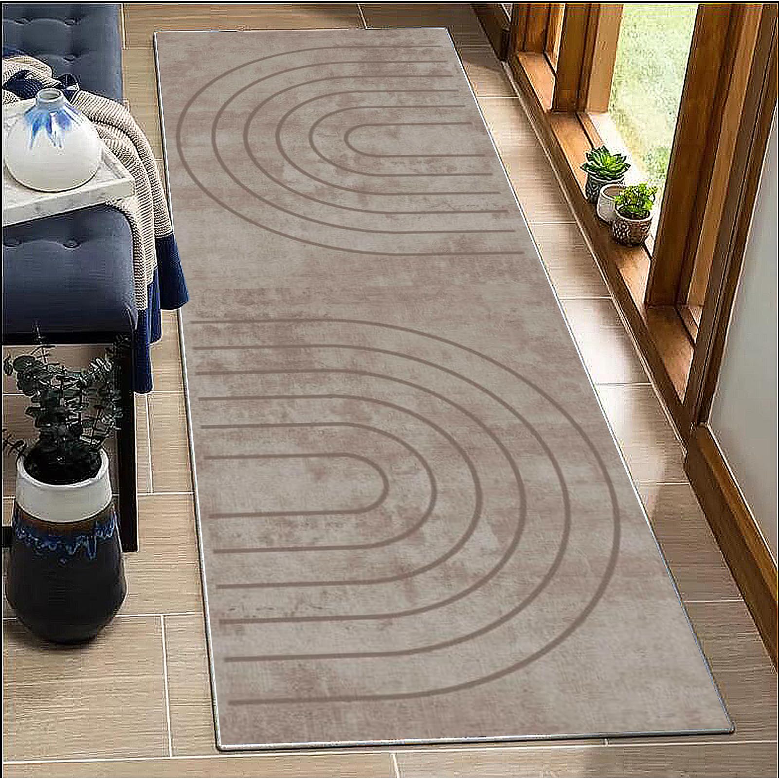 BORKOY Light Grey Abstract Runner Rug 40x450cm Non-Slip Washable Long Carpet for Hallways & Kitchen Durable Hall Runner Mat for High Traffic Areas Entrance Front Door Stairs Living Room Contemporary