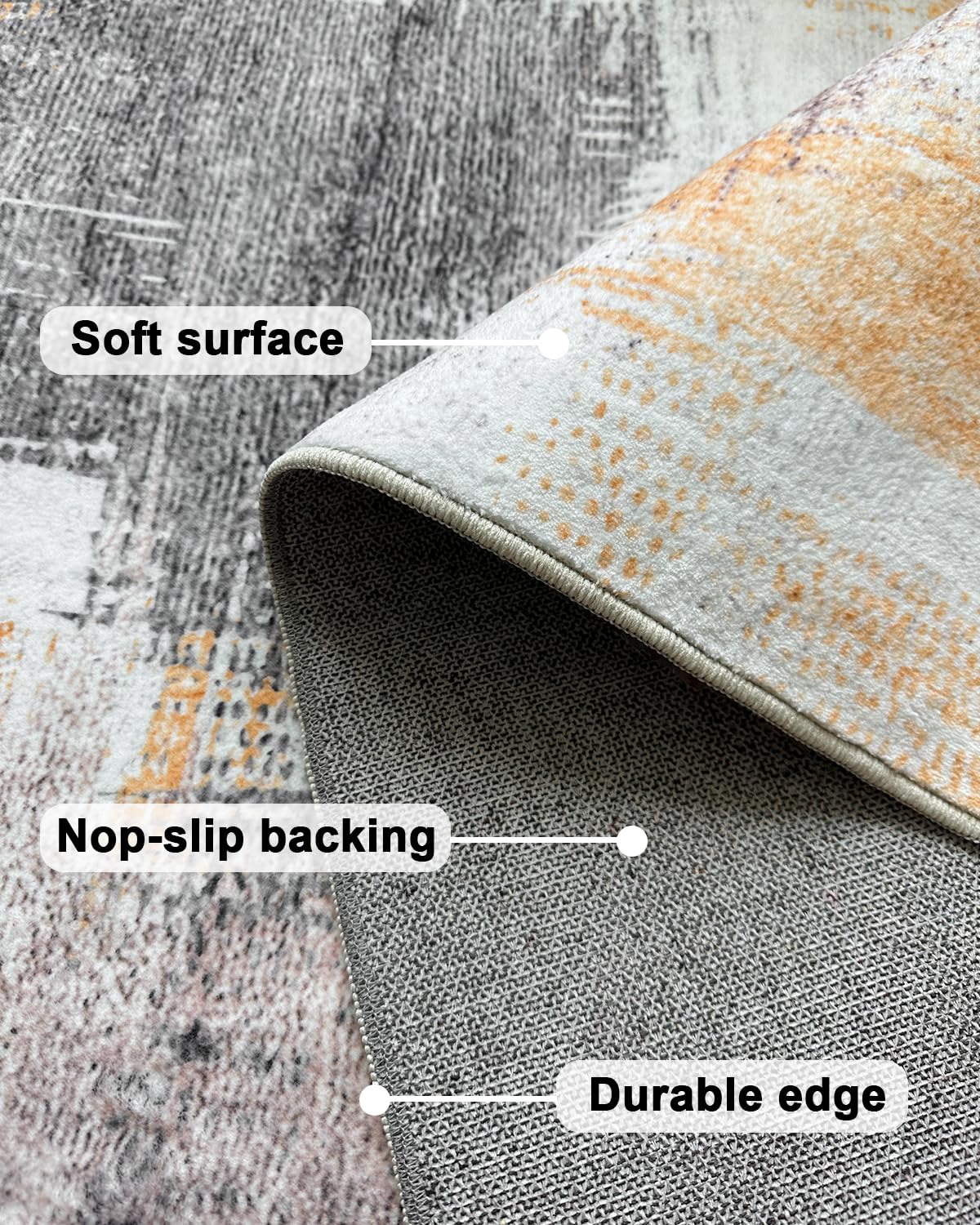 Artnice Modern Abstract Area Rug 5x7, Paint Splattered Bedroom Carpet Rug Non-Slip Washable, Soft Throw Rugs for Living Room,Office,Kitchen,Dining Room,Home Decor, Orange,Grey and White