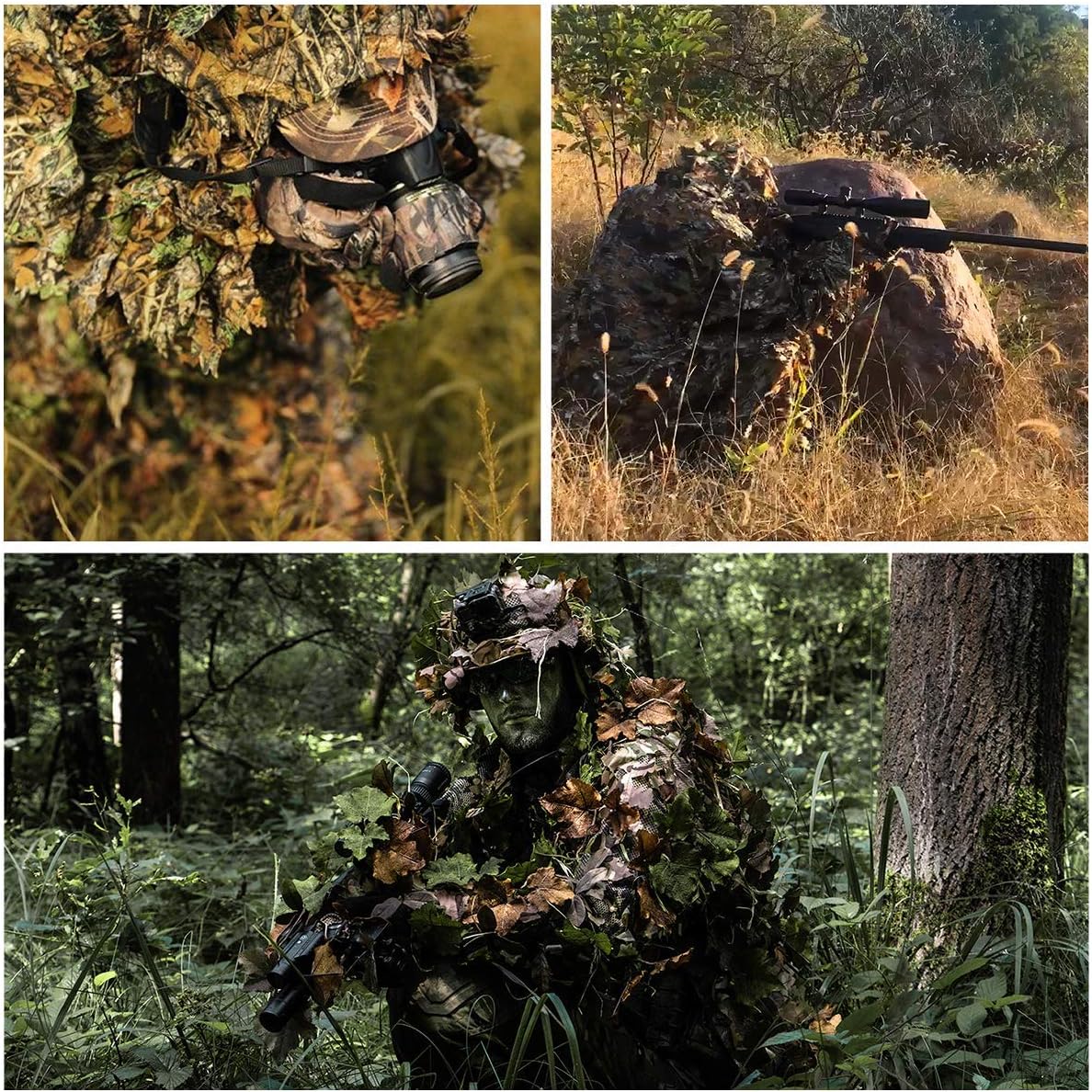 SCYLFEHDP Ghillie Suit, 3D Leafy Ghillie Suit and Camo Suit, Ghillie Suit for Men， Camouflage Suits, Turkey Hunting, Lightweight Gear Hunting Clothes for Outdoor Woodland and Halloween. : Sports & Outdoors