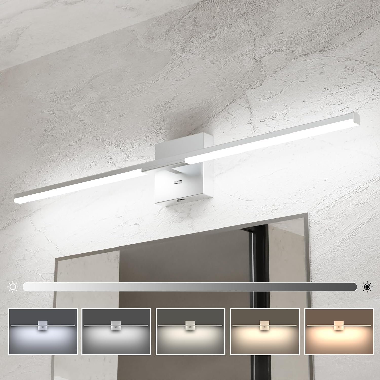 Ensenior Modern Bathroom Vanity Light 32 inch, Built-in Dimmer, 20W Dimmable 5CCT Led Bathroom Light Fixture Over Mirror, Silver Bar Vanity Light for Bathroom Mirror Cabinets Bedroom-FCC Certificated 32 Inch Silver